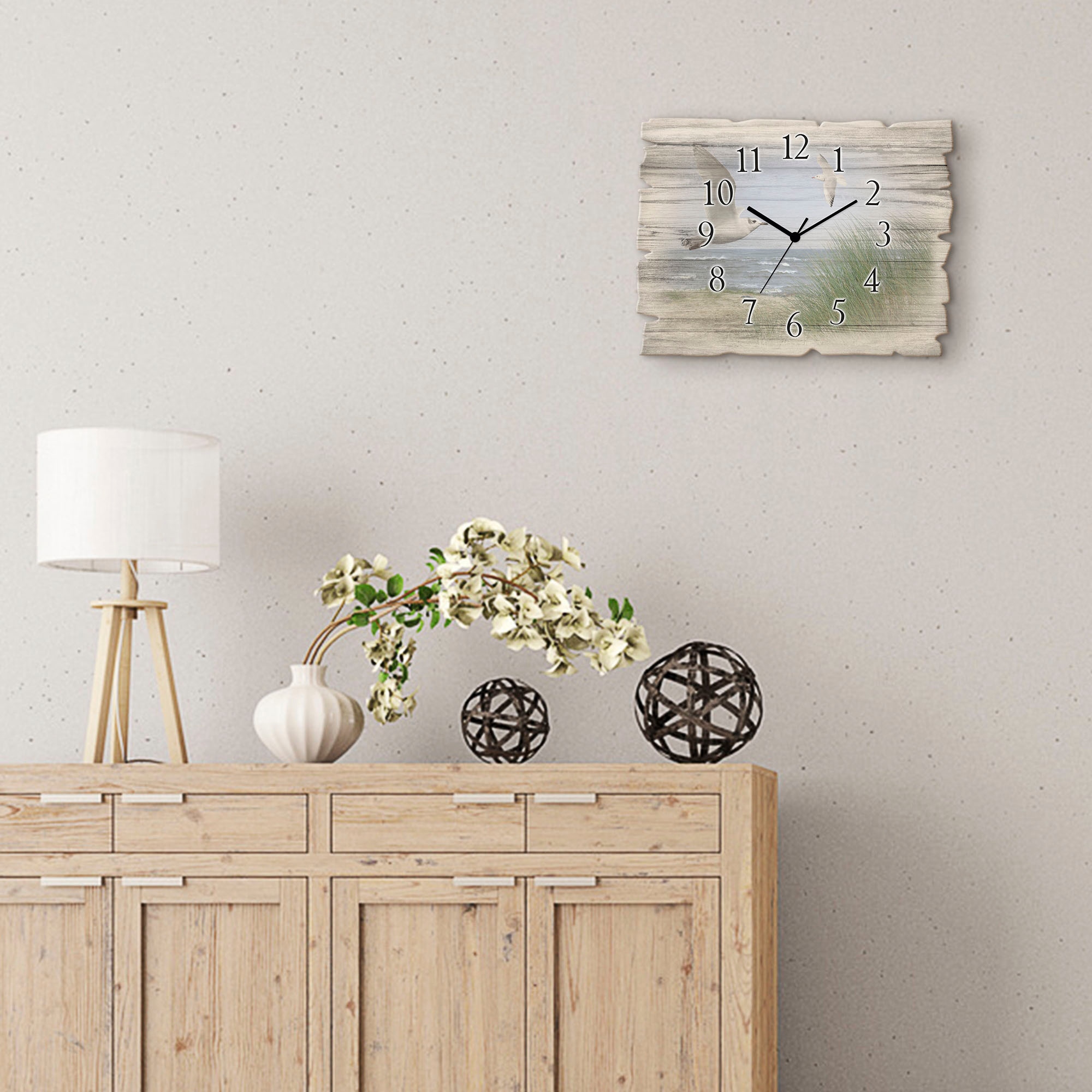 Artland Wanduhr »Nordseestrand mit Möwen« wahlweise mit  Quarz- oder Funkuhrwerk, lautlos ohne Tickgeräusche