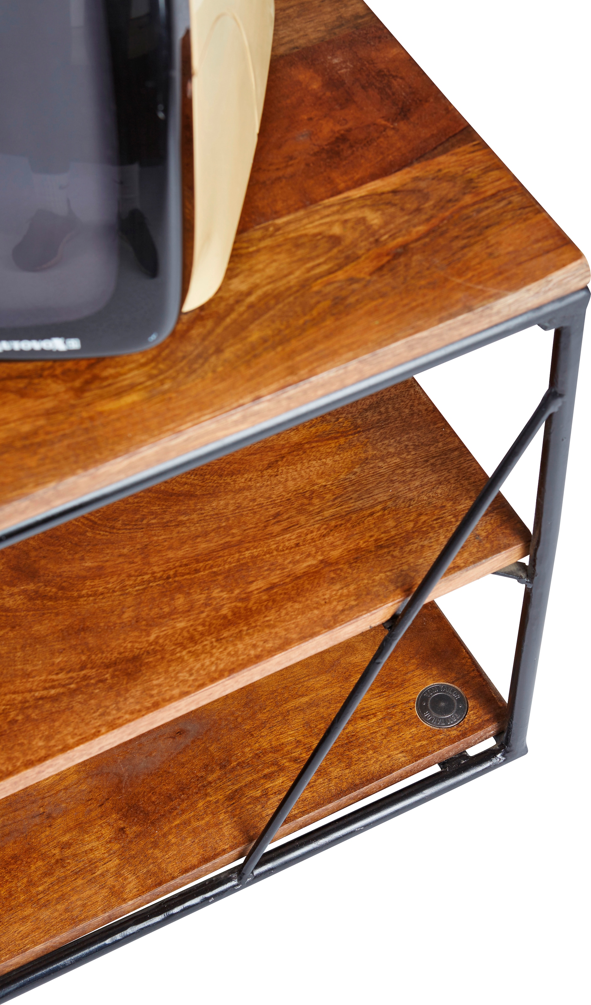 SIT Table basse »Rüdesheim aus Mangoholz mit Metallgestell für TV & Wohnzimmer« Polyvalent en meuble bas TV ou étagère au design industriel
