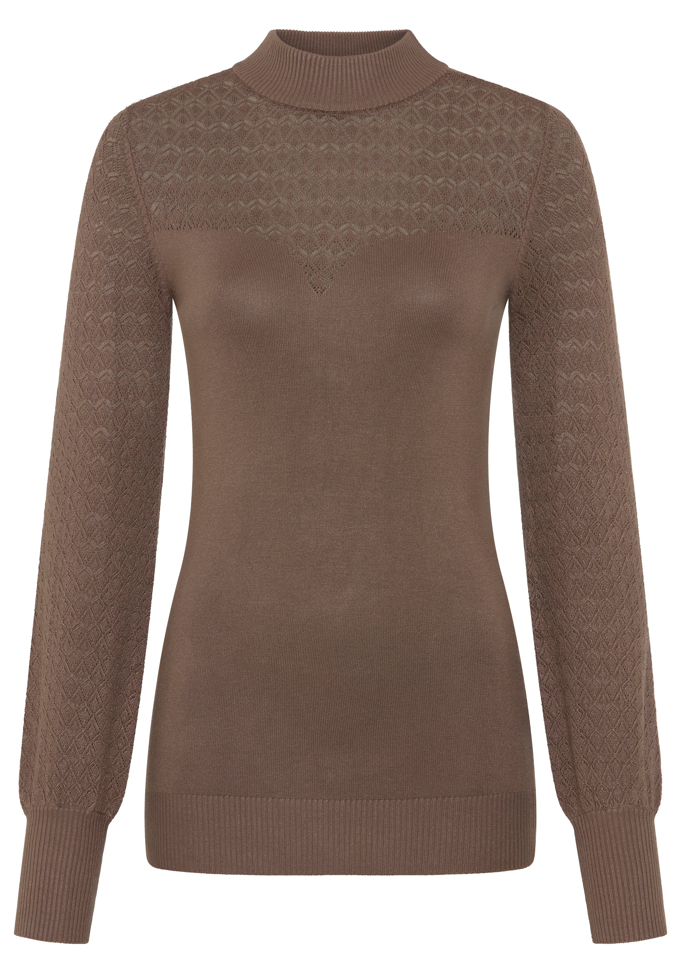 Melrose Stehkragenpullover mit Ajourstrick und vulominösen Ärmeln