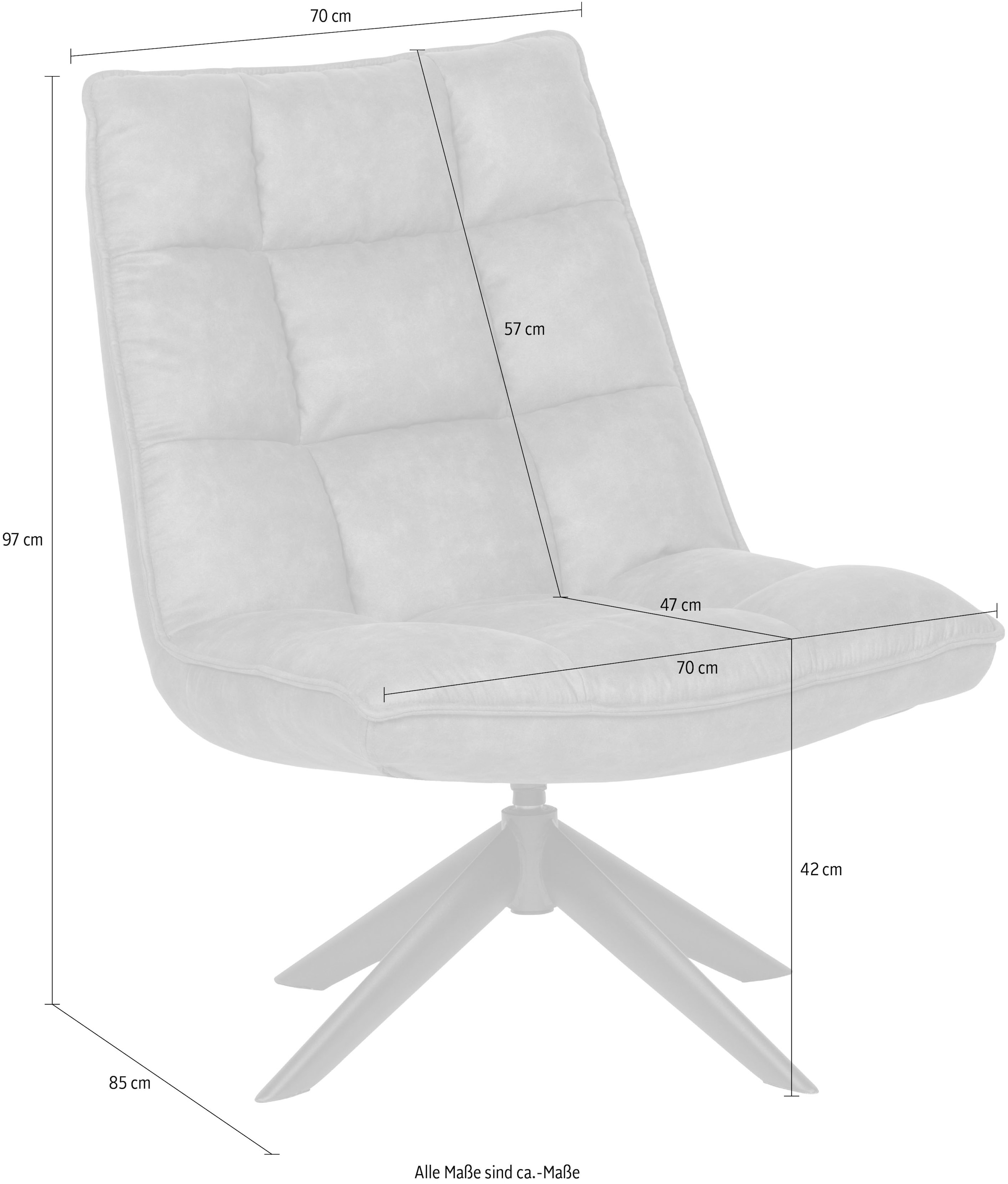 WOOOD Fauteuil pivotant »Jouke mit Kunstleder-Bezug und Drehmechanismus B 70 x T 85 x H 90 cm« Hauteur d'assise 46–42 cm, capacité de charge 140 kg, structure métallique poudrée