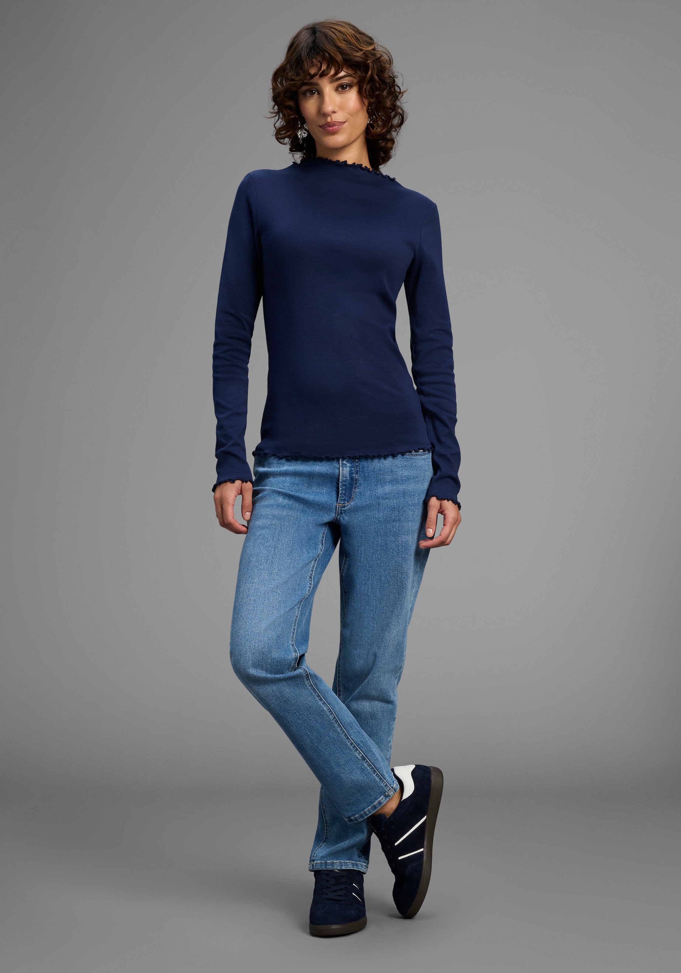 Flashlights T-shirt à manches longues, 2 cuis sehr figurbetonte Passform,  gekräuselter Ausschnitt
