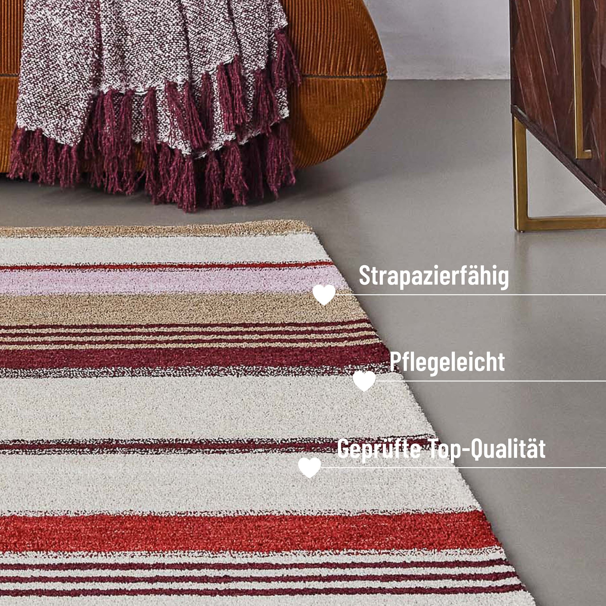 Wecon home Tapis »Petrol« Rectangulaire 7 mm Höhe handgefertigt, pflegeleicht, gestreift, Wohnzimmer, Schlafzimmer