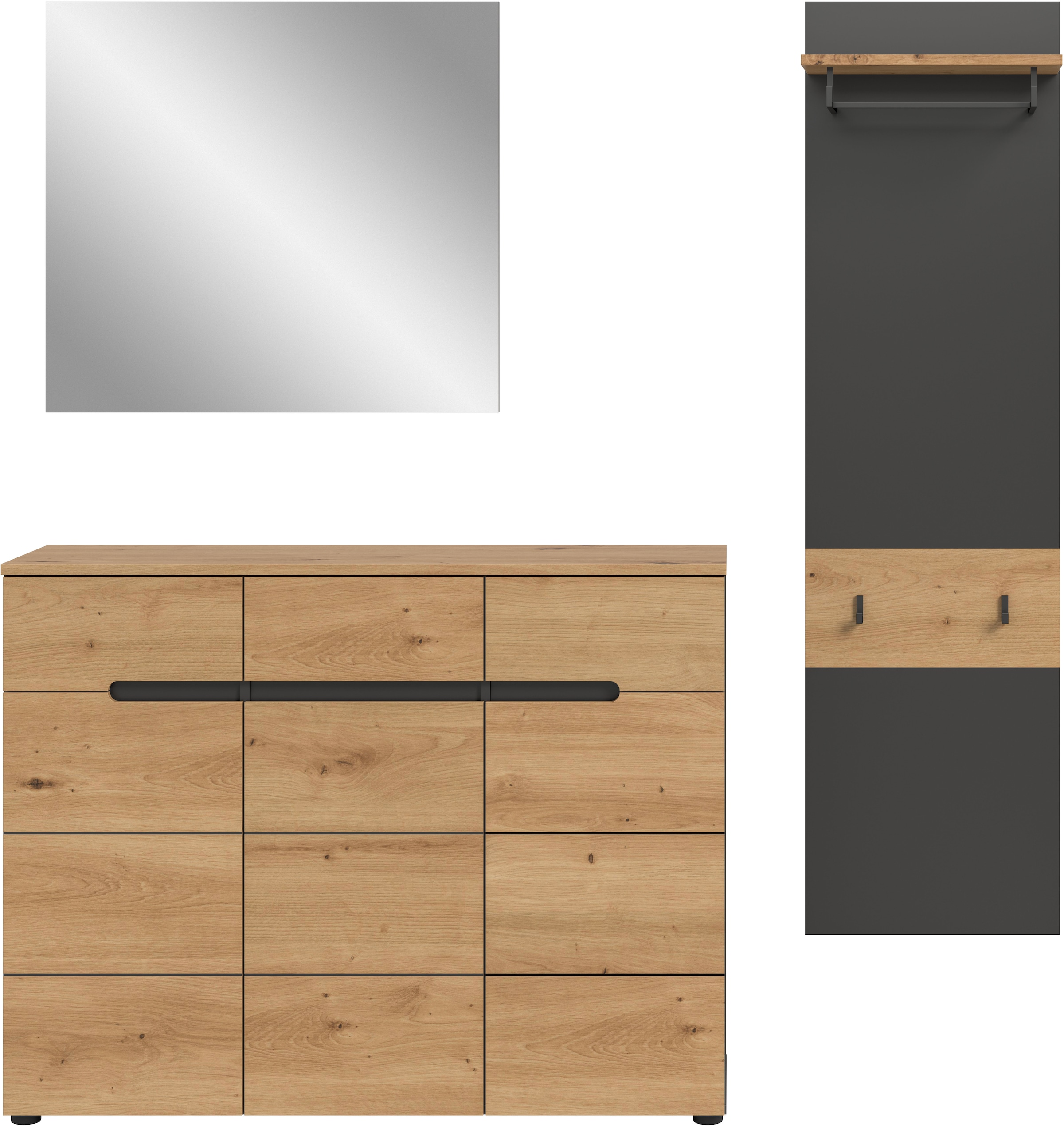 Home affaire Garderoben-Set »REHAT, TOPSELLER!, 3-teilig, Breite 180 cm, individuell erweiterbar« Set, bestehend aus: Kommode, Spiegel und Garderobenpaneel, 3 Stk. tlg.