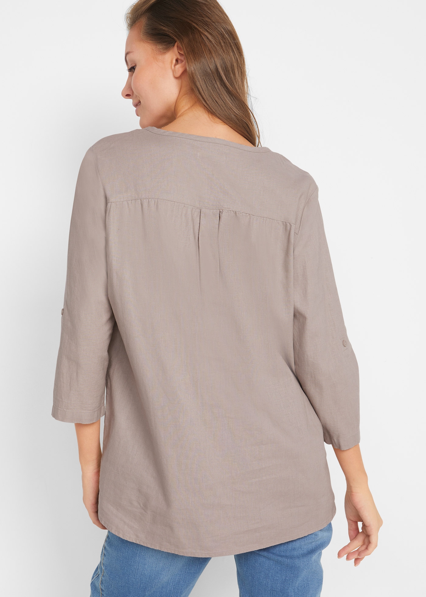 bonprix Blouse à manches longues »Bluse mit Leinen, 3/4 Arm« Regular Fit, für den Alltag, aus Leinen und Baumwolle