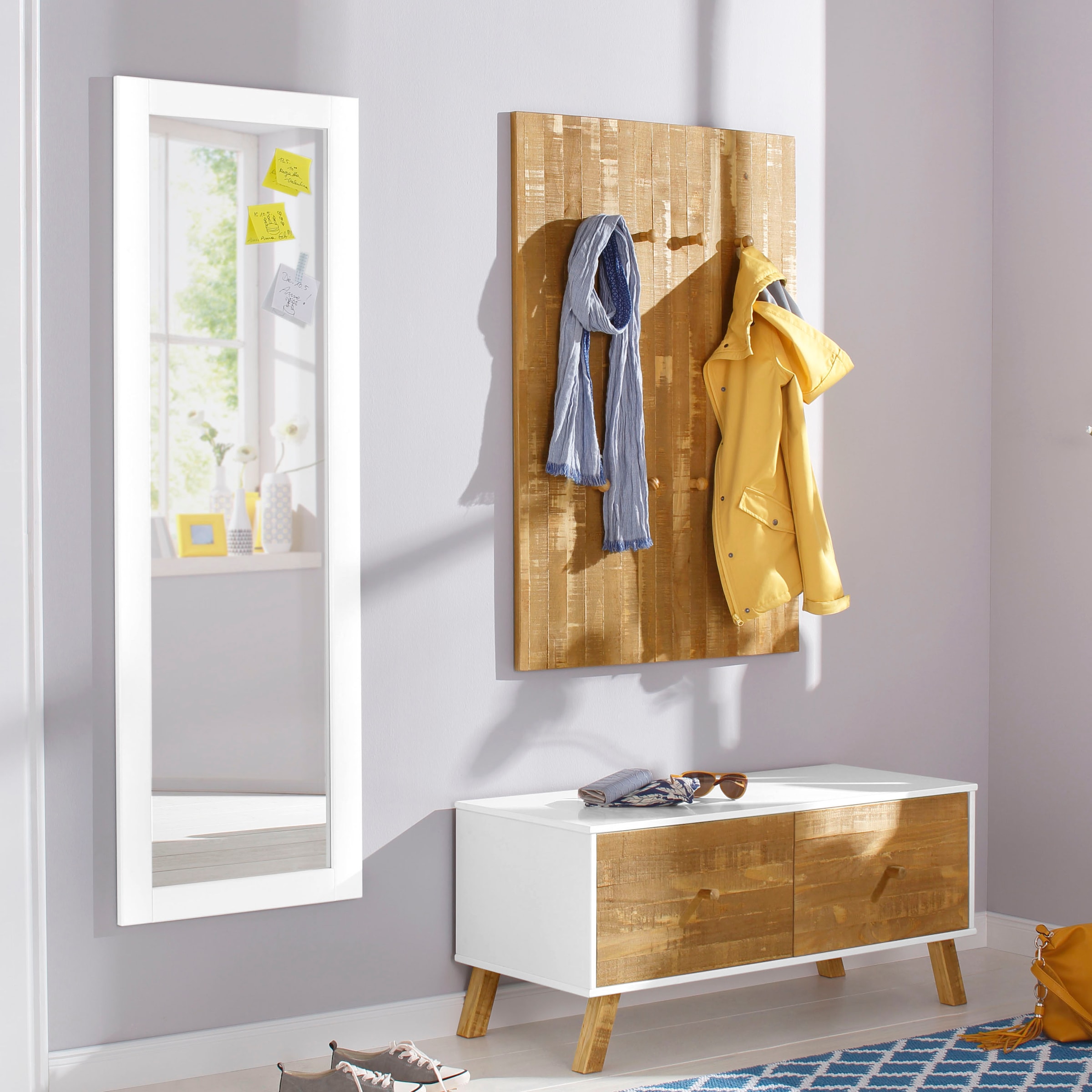 GOODproduct Panneau de vestiaire »Rondo« mit 8 massivem Holzhaken, im Shabby-Look, Breite 75 cm