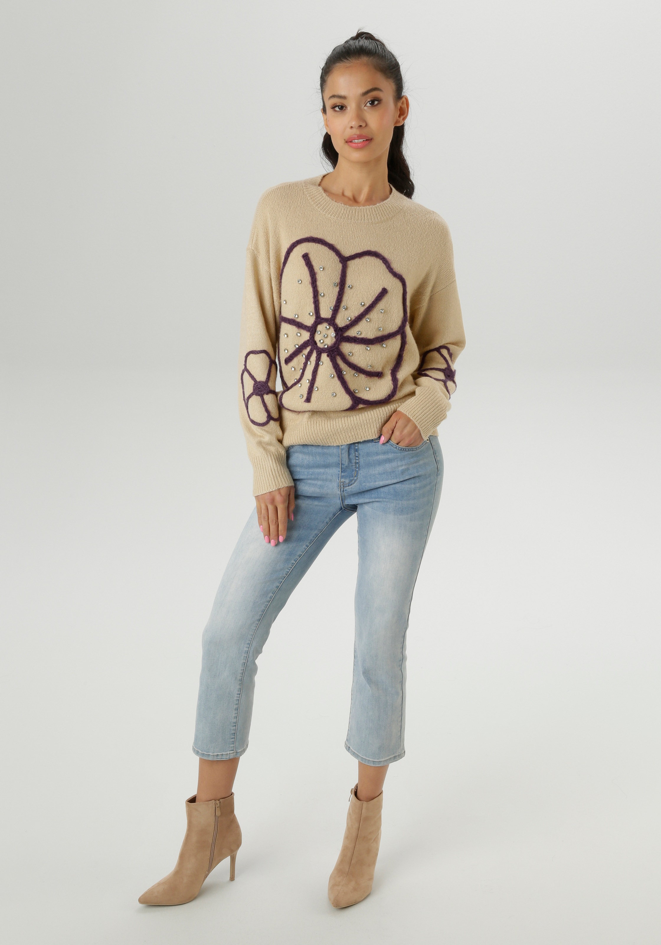 Aniston SELECTED Strickpullover vorne mit funkelnden Glitzersteinen verziert - NEUE KOLLEKTION