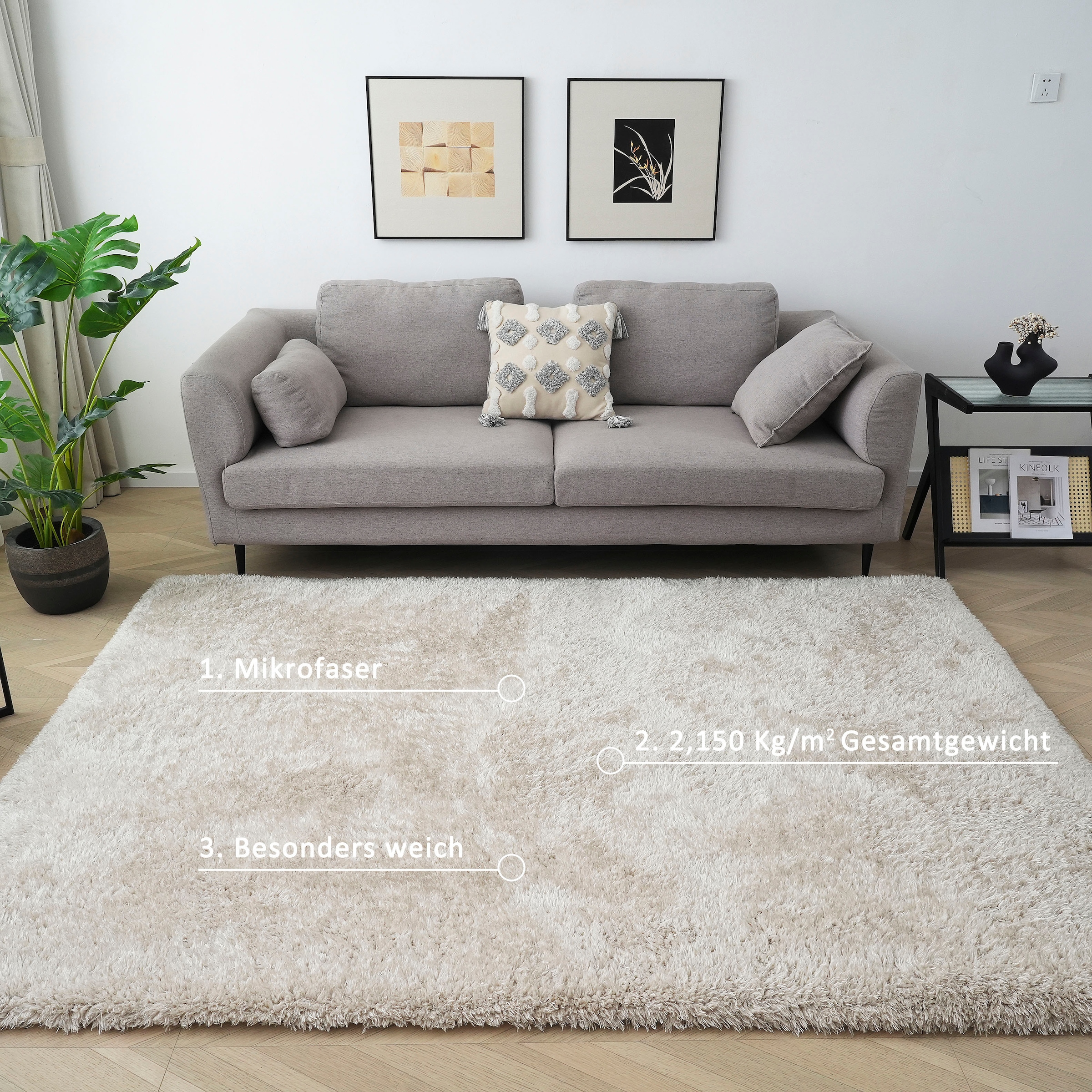 GOODproduct Hochflor-Teppich »Micro Shaggy, aus weicher Mikrofaser« rechteckig 53 mm Höhe weich, flauschig, Uni-Farben, Wohnzimmer, Schlafzimmer, Kinderzimmer