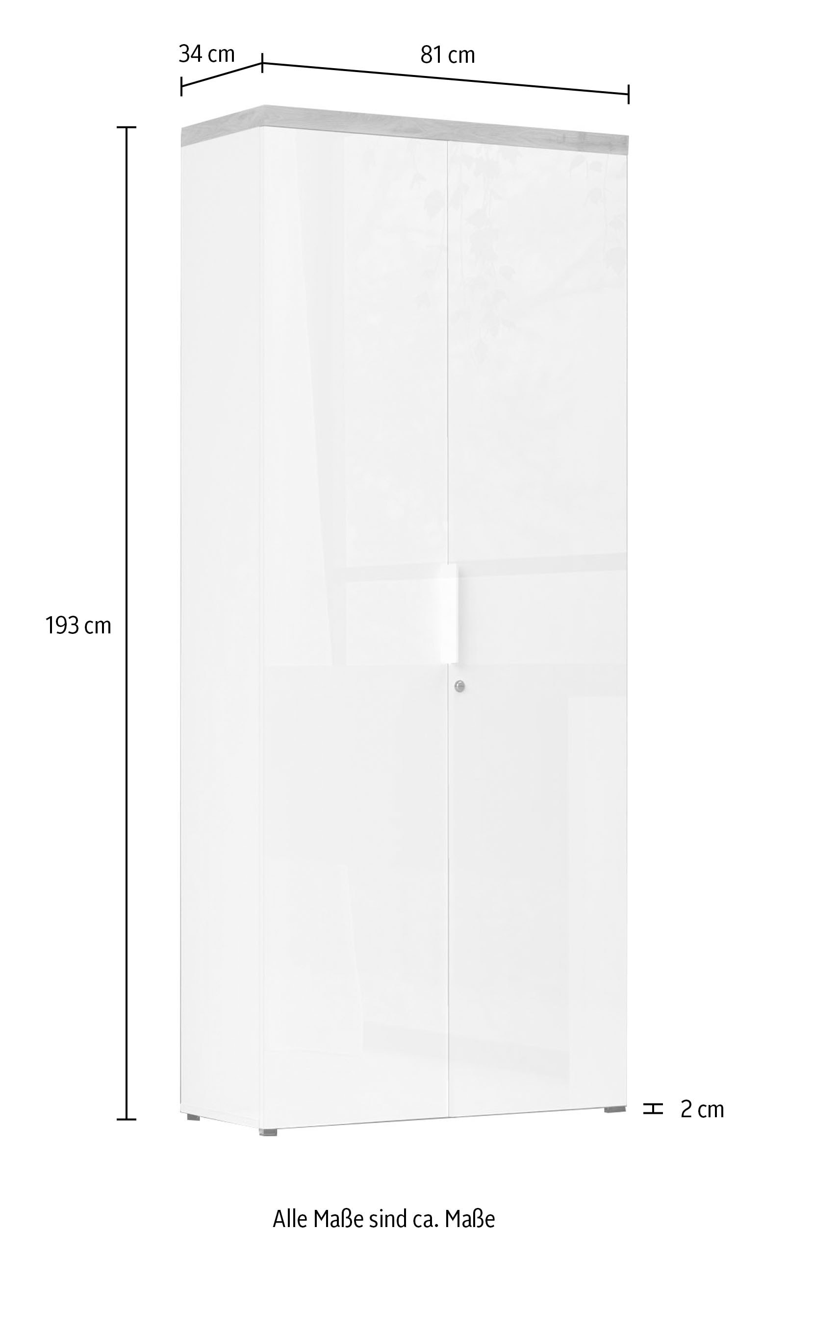 Home affaire Aktenschrank »Easy B/H 81/193 cm, Büroschrank, Mehrzweckschrank mit 2 Türen« abschliessbar, 4 Böden, Metallgriffe, Top 38 mm stark
