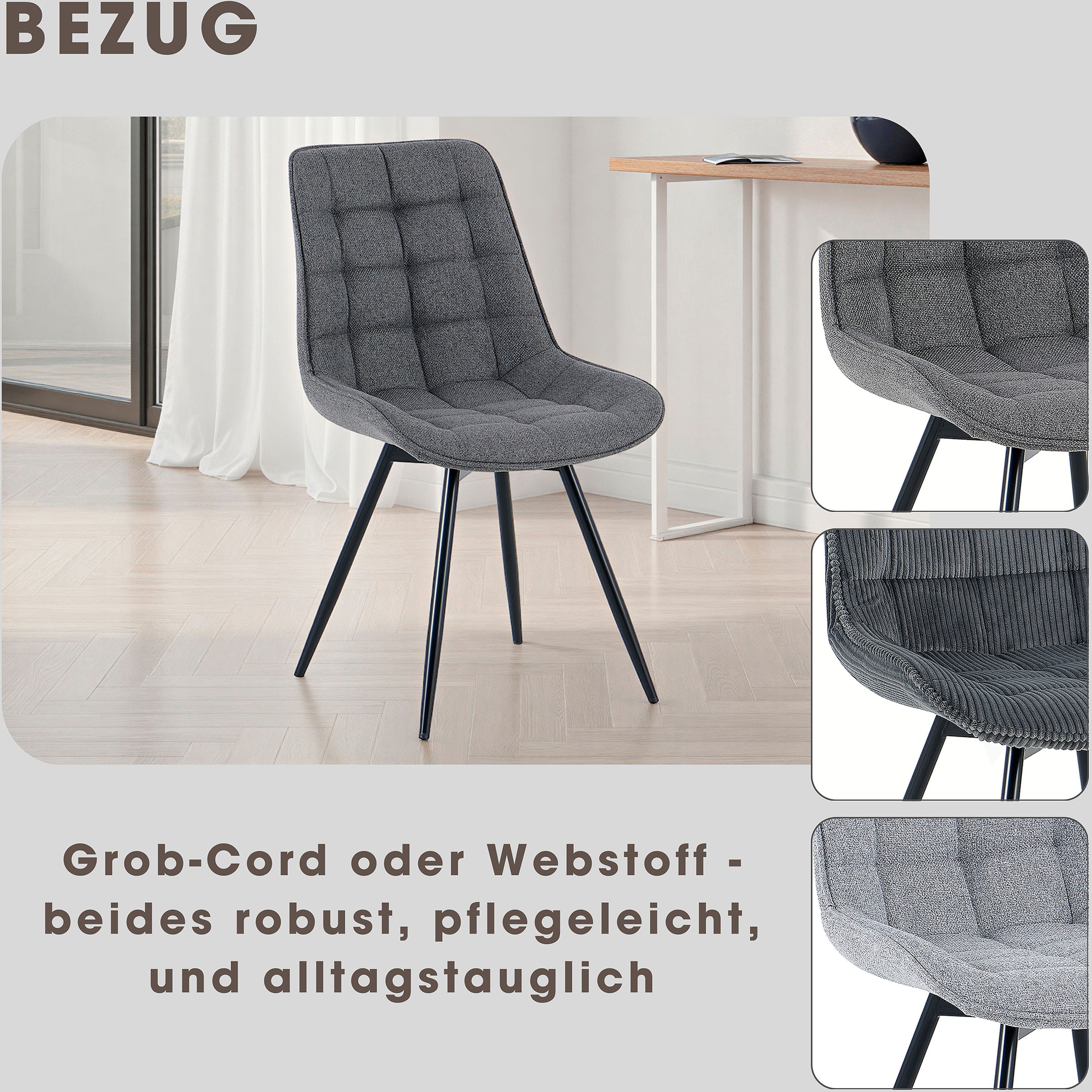 GOODproduct Chaise de salle à manger »Catania« (Set) 2 cuisbequemer Stuhl, 360 Grad drehbar in verschiedenen Stoffen und Farben.