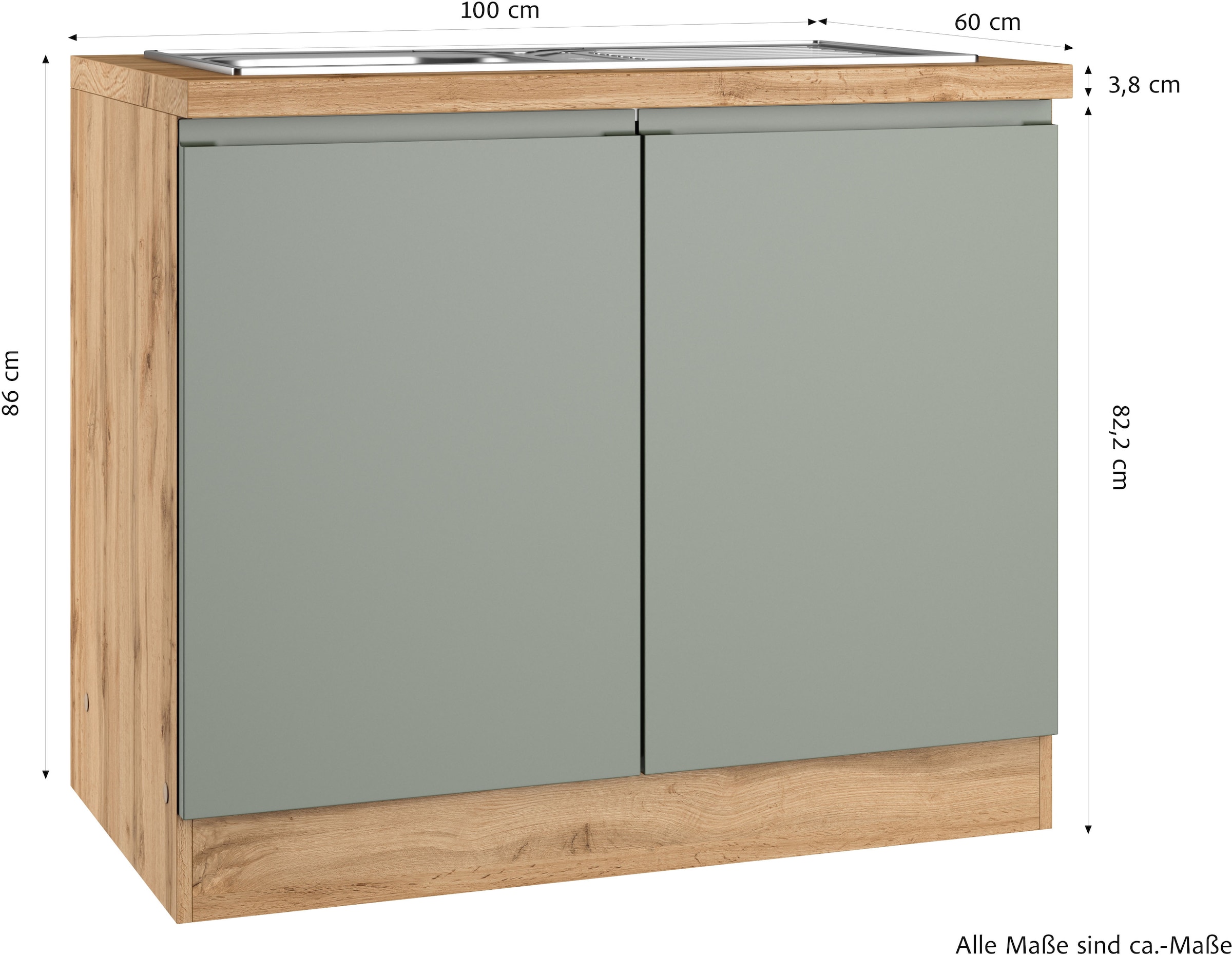 KOCHSTATION Meuble évier »KS-Virginia,neu in verbesserter Ausführung« Rangement, Softclose, sans robinet,  largeur 100 cm, incluant évier encastré, fermeture douce