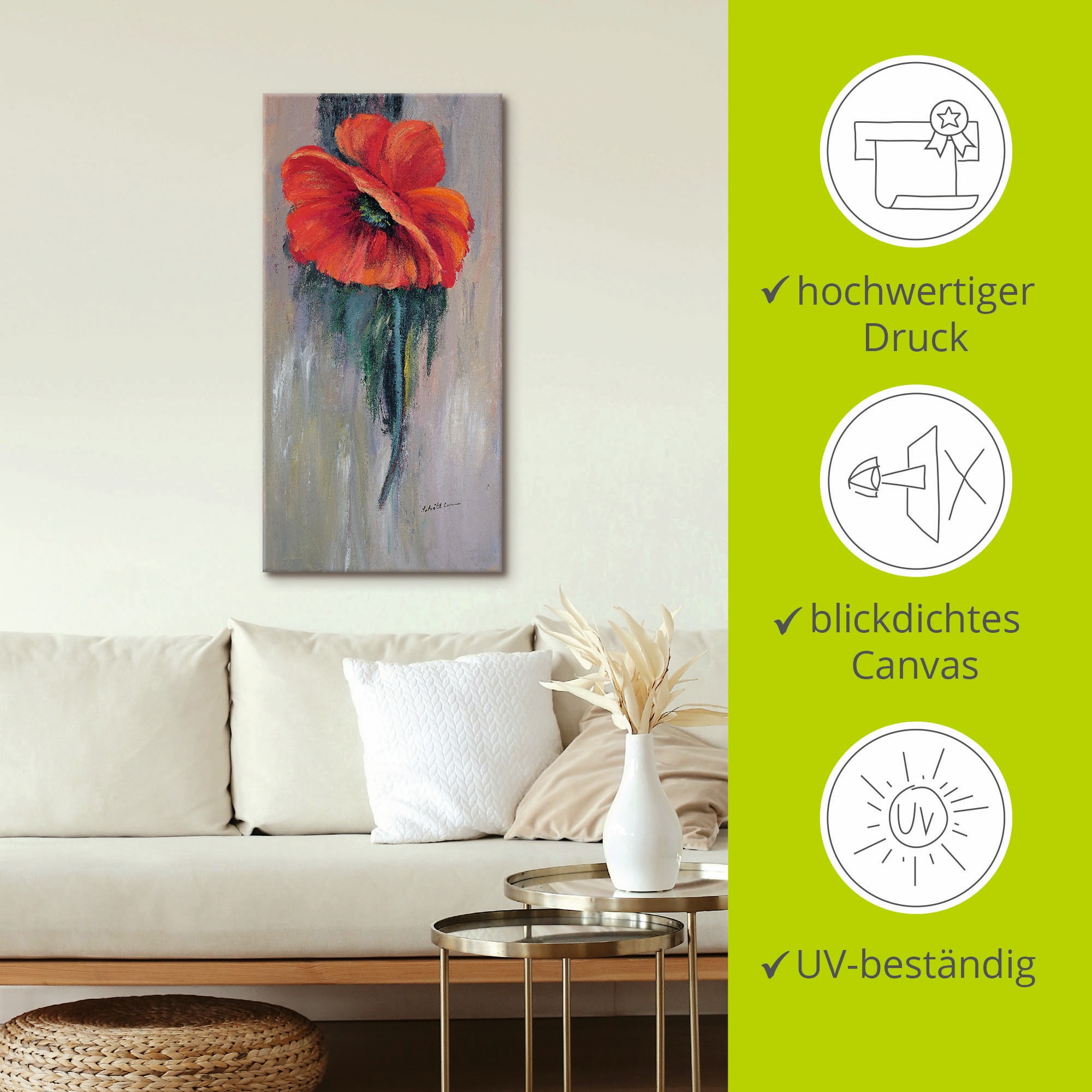 Artland Tableau sur toile »Roter Mohn III« 1 cuis tlg. auf Holzrahmen gespannt