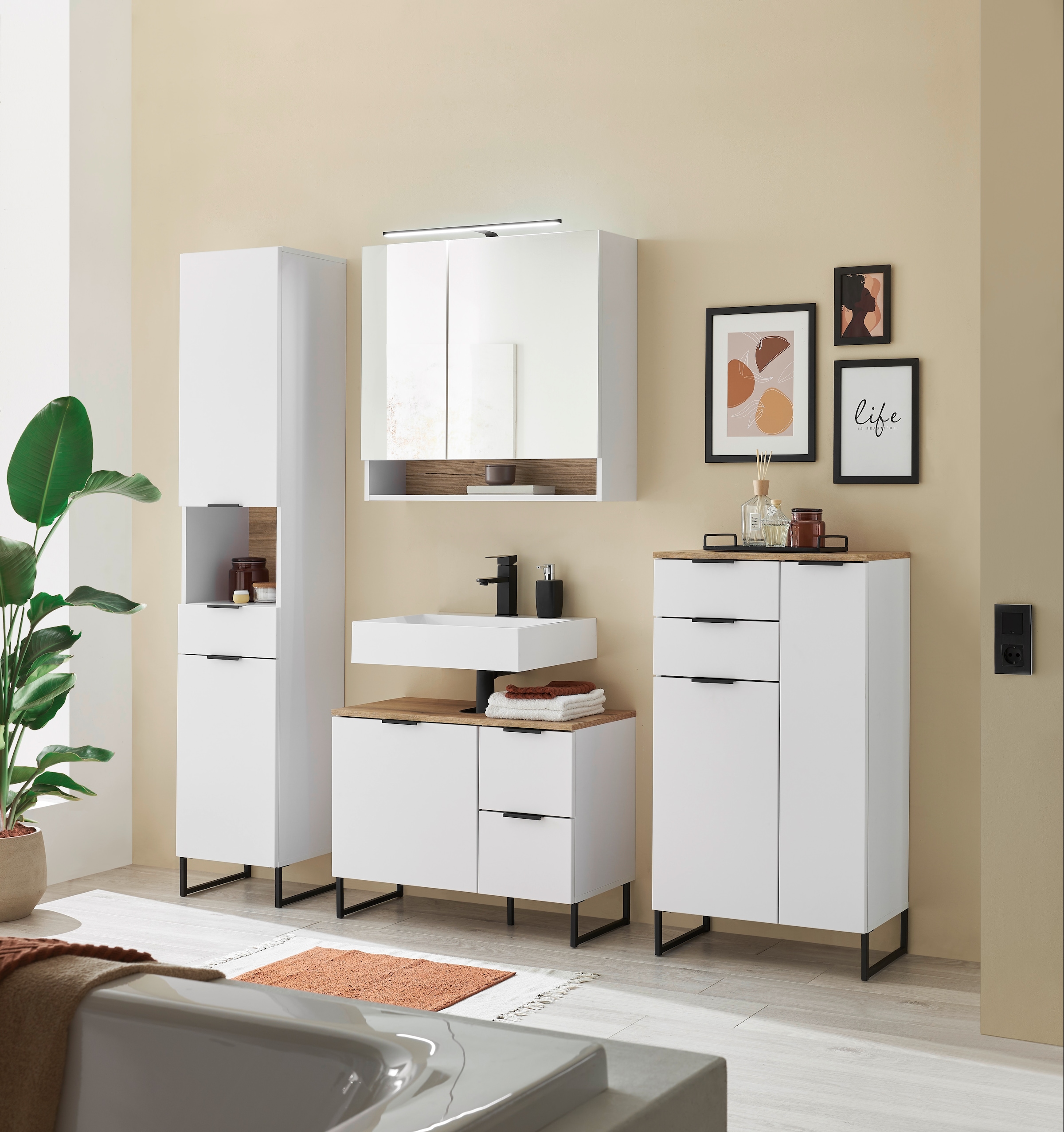 BASIC by Balculina Hochschrank »Denver Hochschrank, Badezimmerschrank BxHxT 38x195x32« 1 Stk. tlg. Breite 38 cm, Tür L/R montierbar, Softclose
