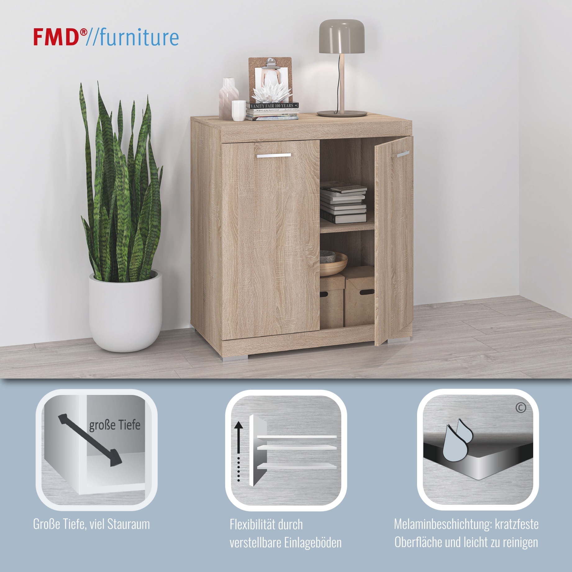 FMD Kommode »Bristol« In unterschiedlichen Tiefen, mit verstellbaren Böden