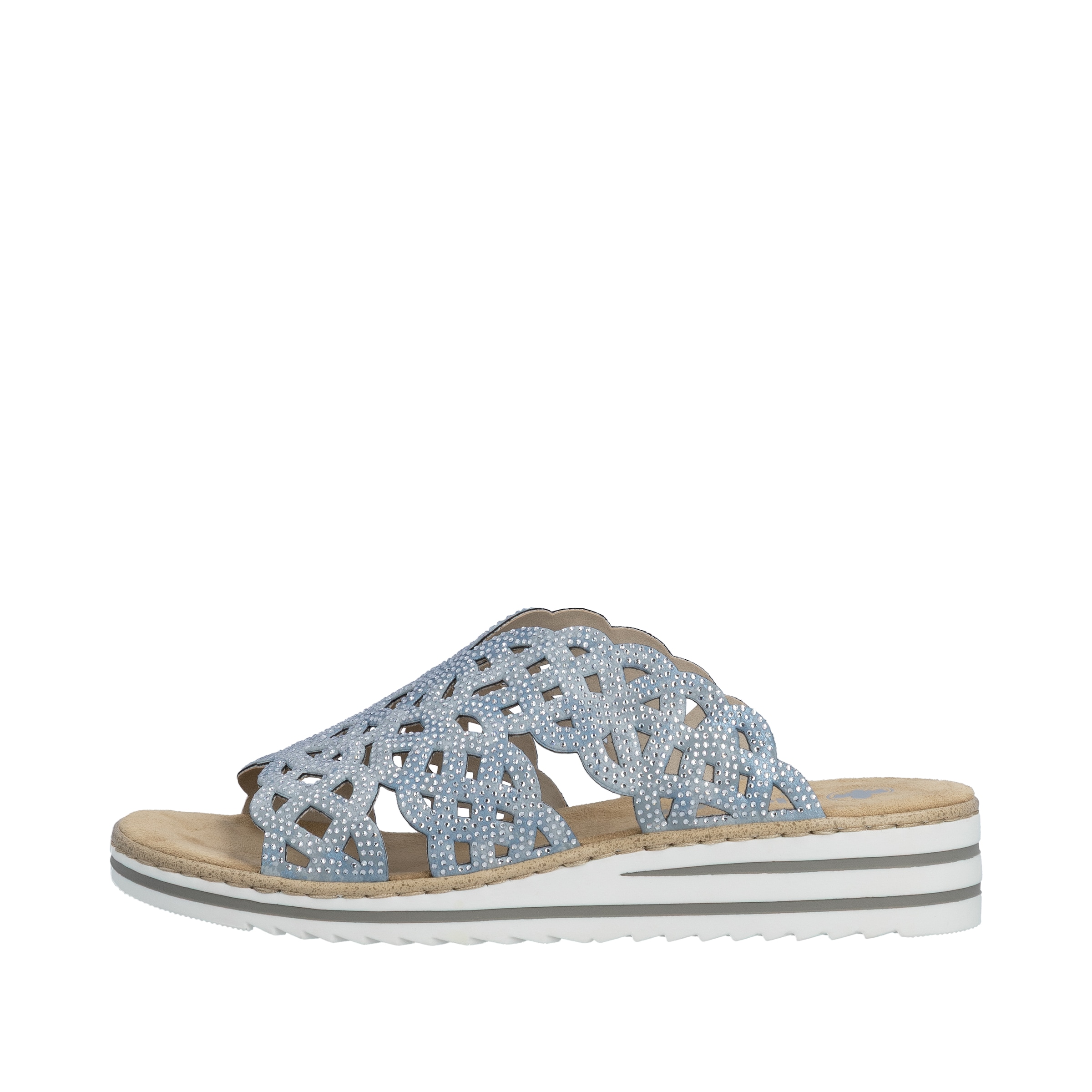Rieker Pantolette  Sommerschuh, Strandschuh, Hausschuh, Keilabsatz, mit Strass-Steinchen