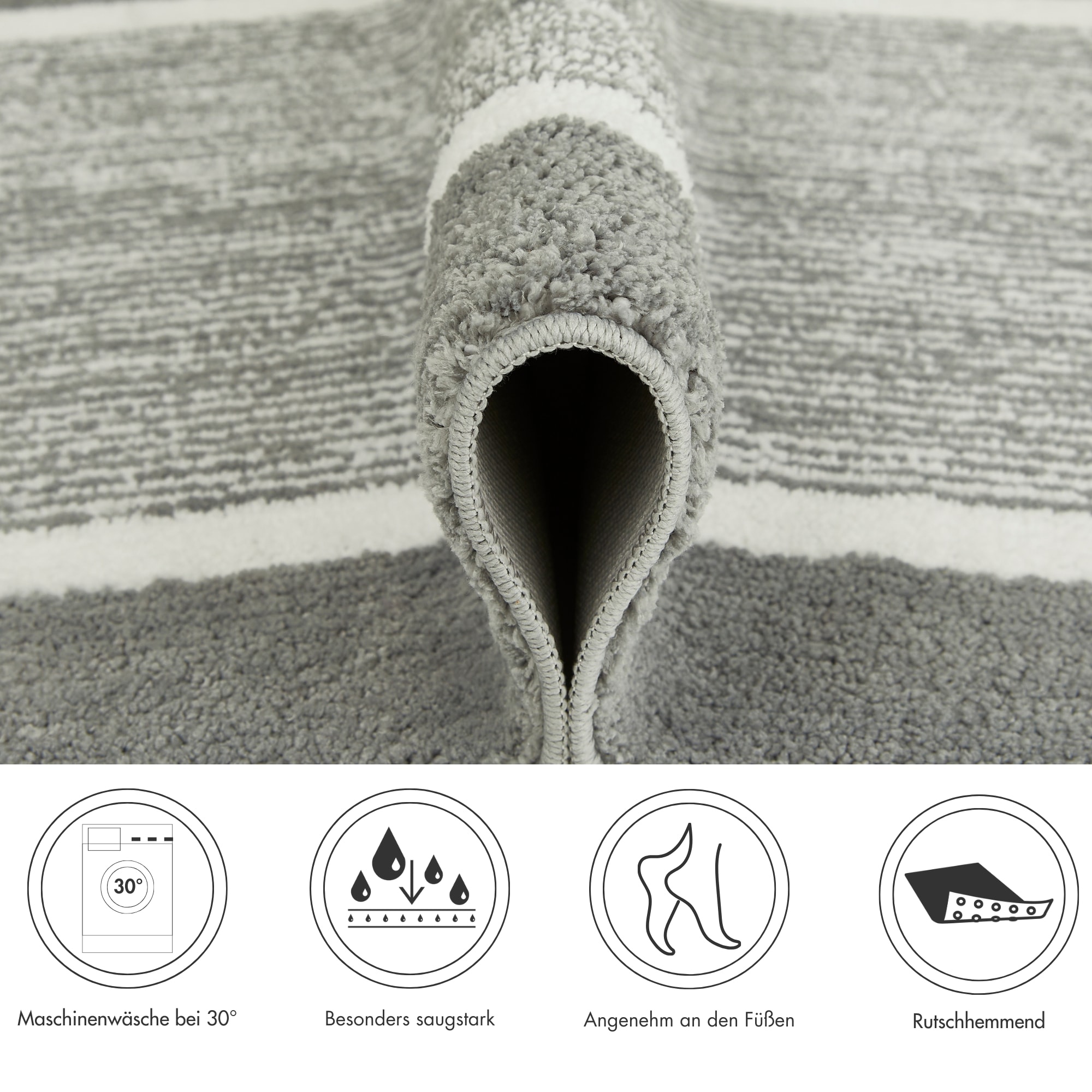 Andiamo Badematte »Maui« Höhe 15 mm rutschhemmend beschichtet fussbodenheizungsgeeignet gestreift, mit Bordüre, auch als 2er Set erhältlich