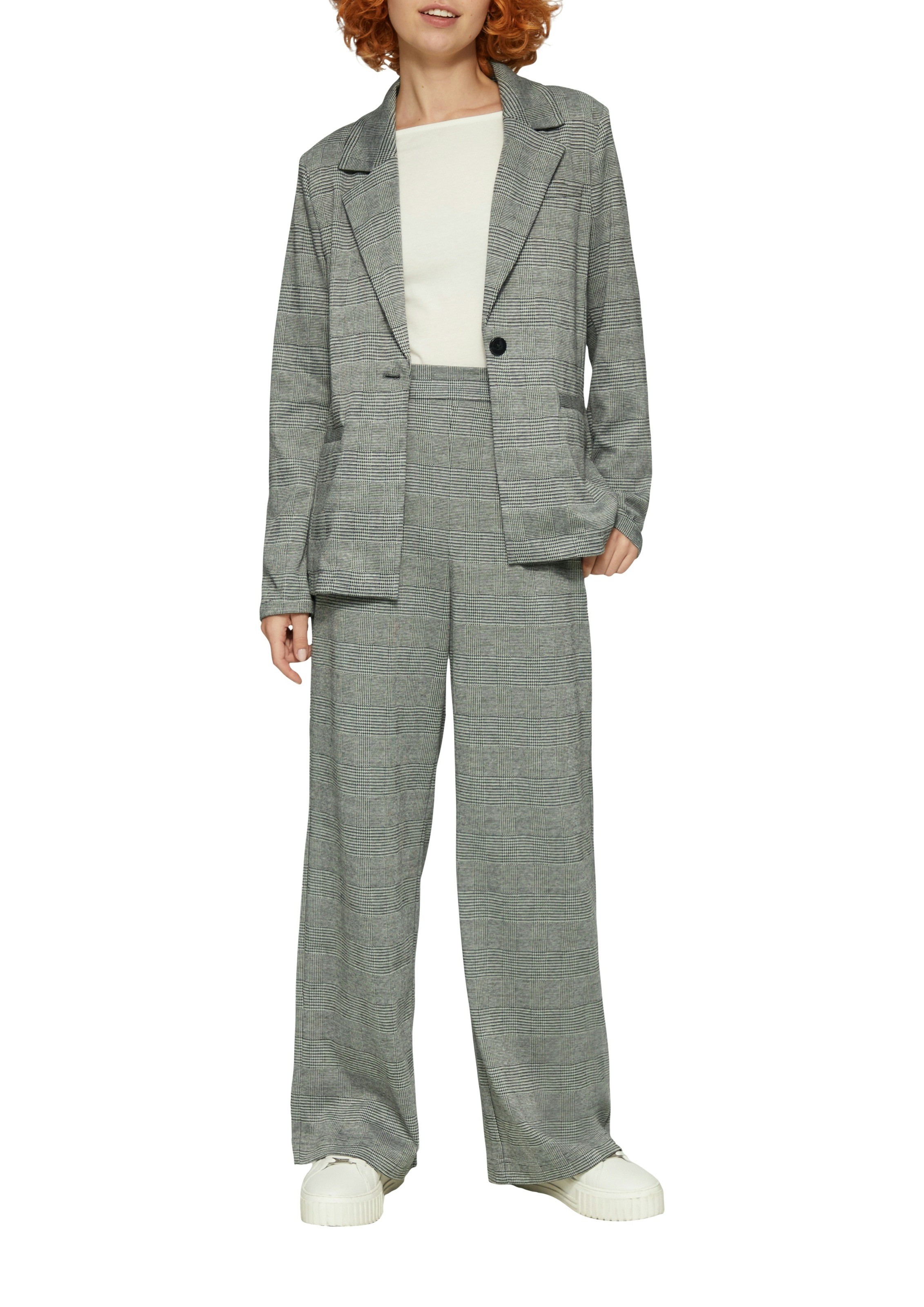 QS Blazer long en motif à carreaux
