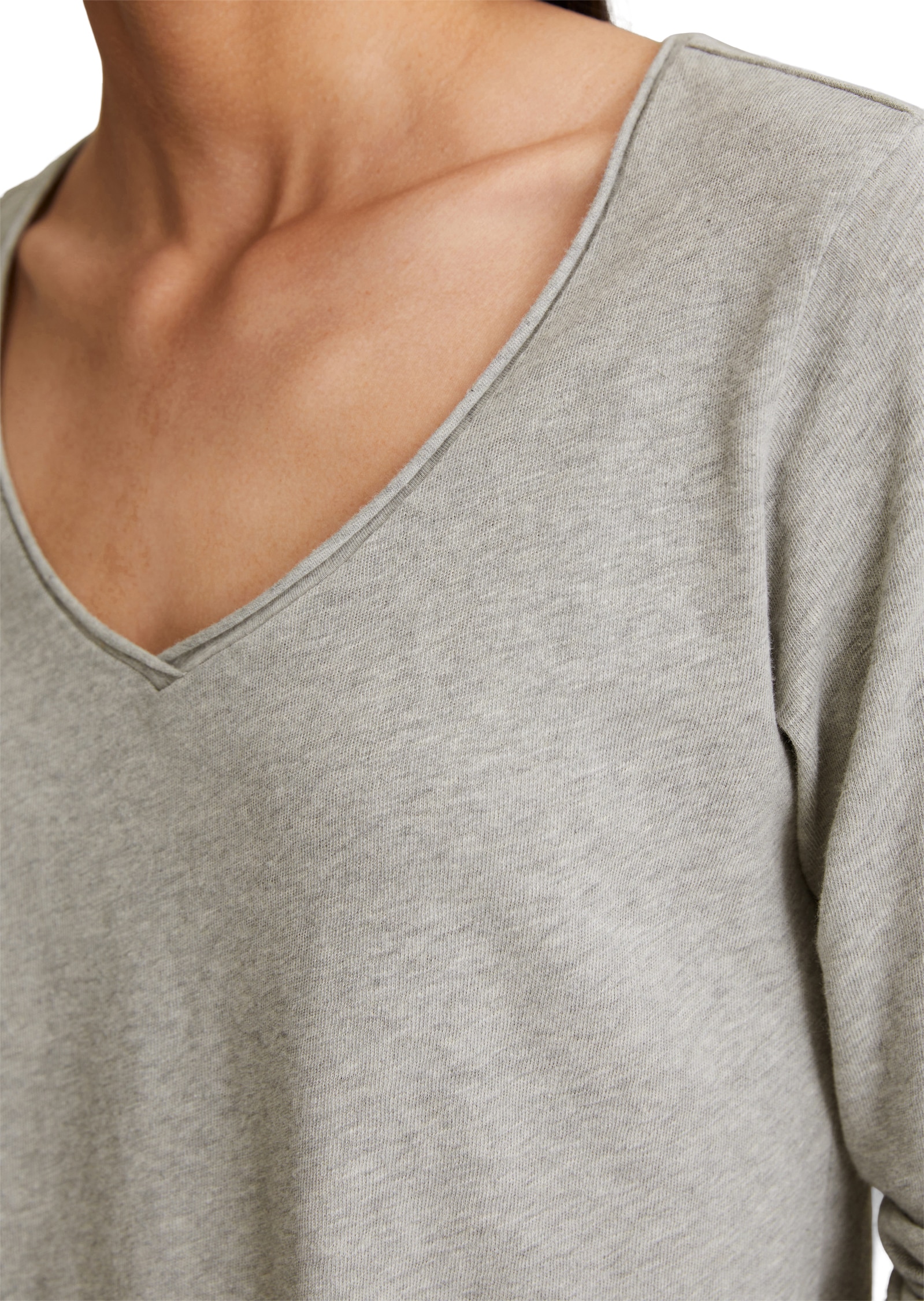 Marc O'Polo DENIM T-shirt à manches longues mit Rollkante am V-Ausschnitt