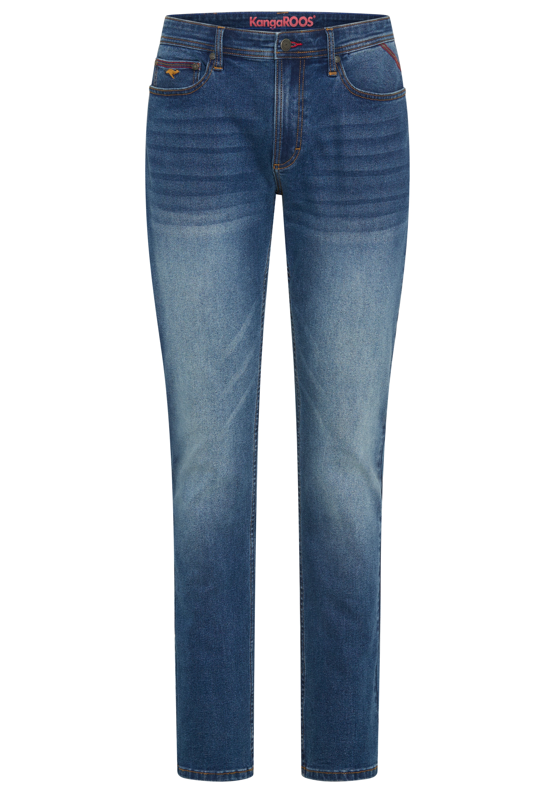 KangaROOS Jeans droit avec fermeture éclair et bouton, taille basse, détails contrastés