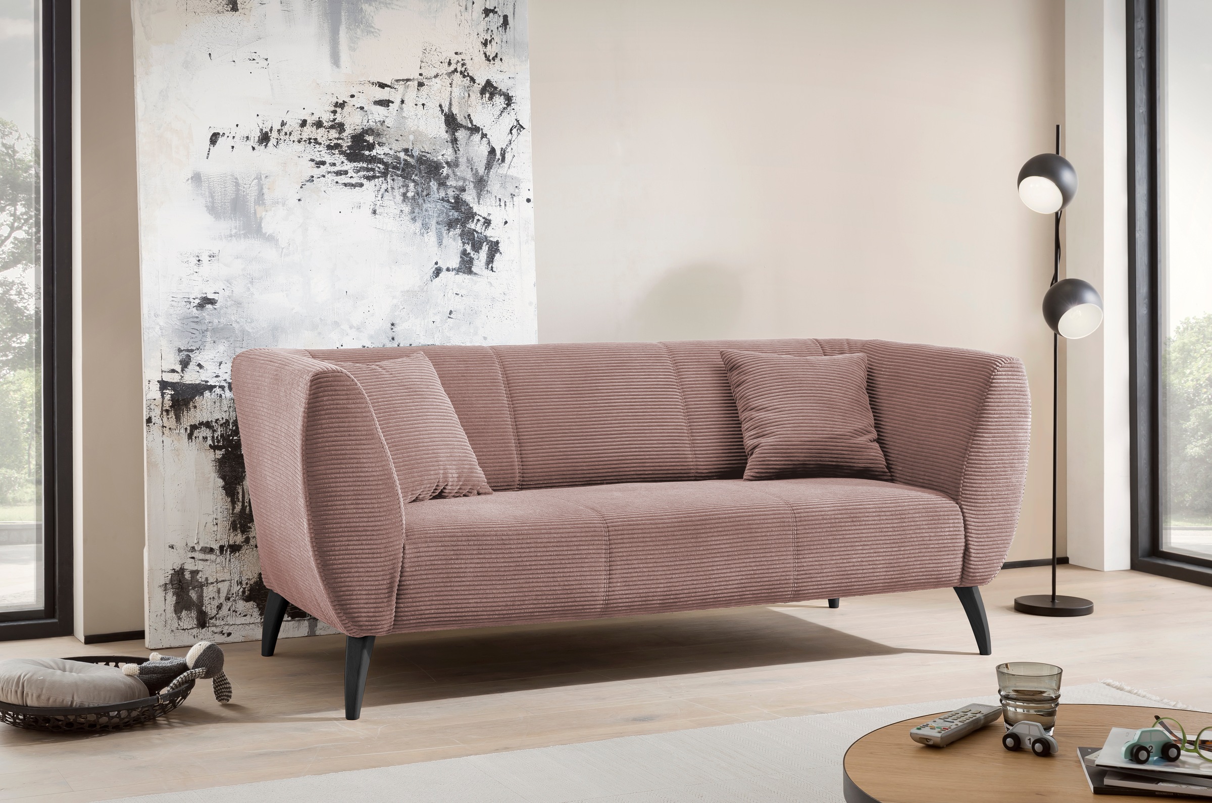 Home affaire Ensemble rembourré »Lazio modern und bequem, schmale Armlehnen, tolle Detailverarbeitung« Ensemble, 3-Sitzer und 2-Sitzer, 2 cuis tlg. zwei verschiedene Fussfarben wählbar