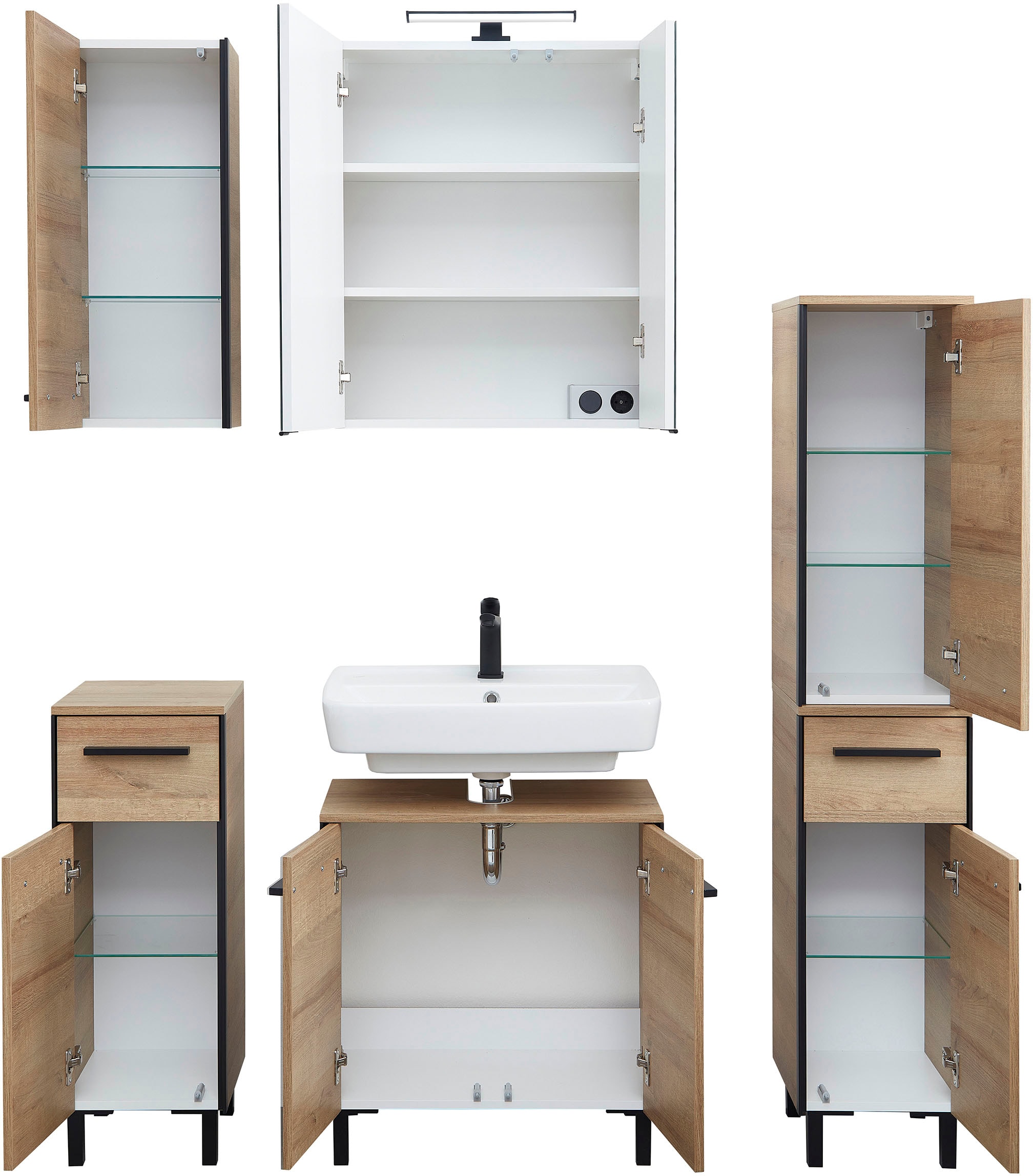 Saphir 1100000002199 »Quickset 395 5-teilig, Waschbeckenunterschrank mit LED-Spiegelschrank« 5 cuis tlg.