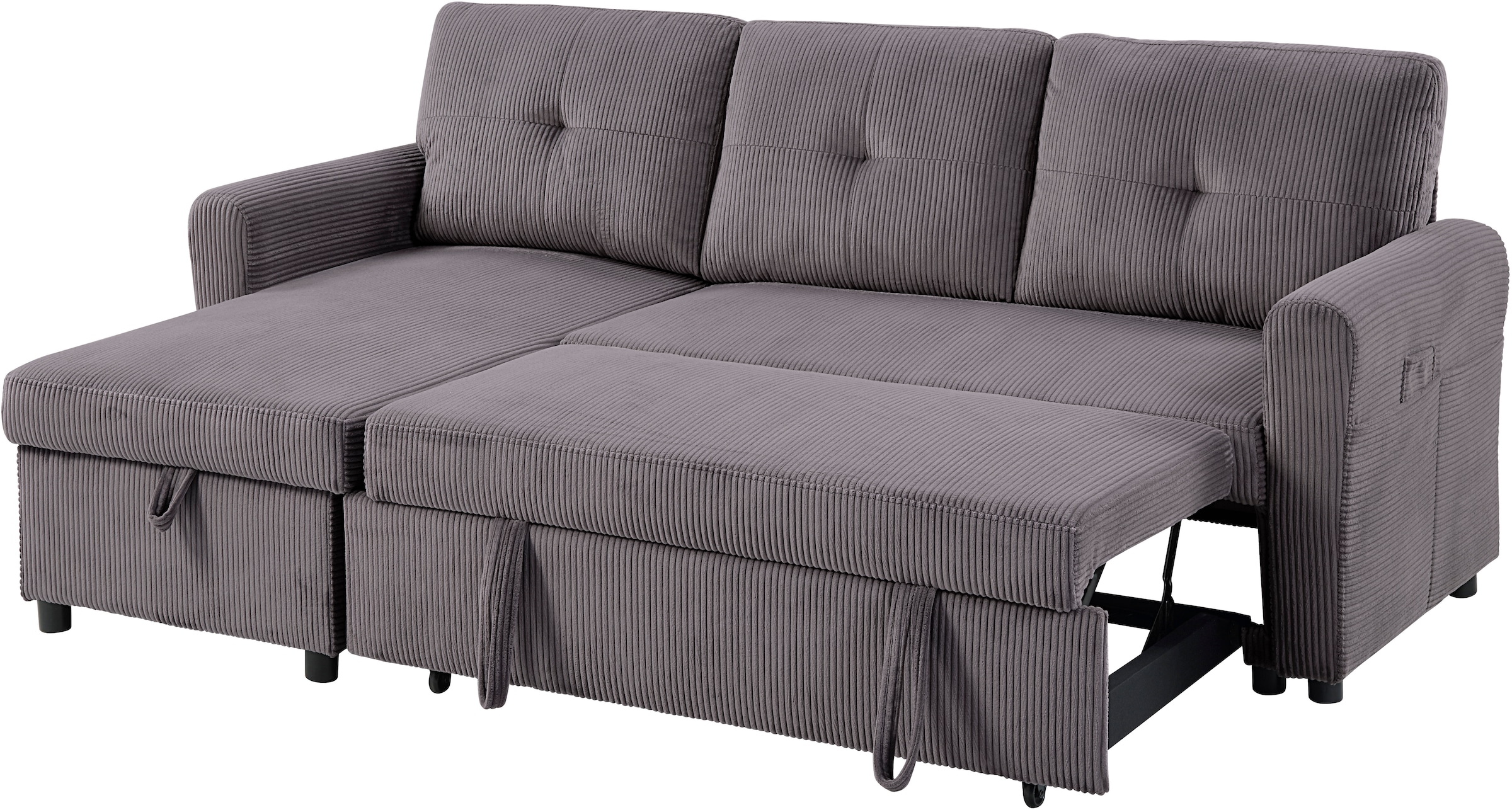 ATLANTIC home collection Canapé-lit »Gustavo L-Form, B: 199 cm« mit Bettfunktion, Bettkasten & seitlichen Taschen