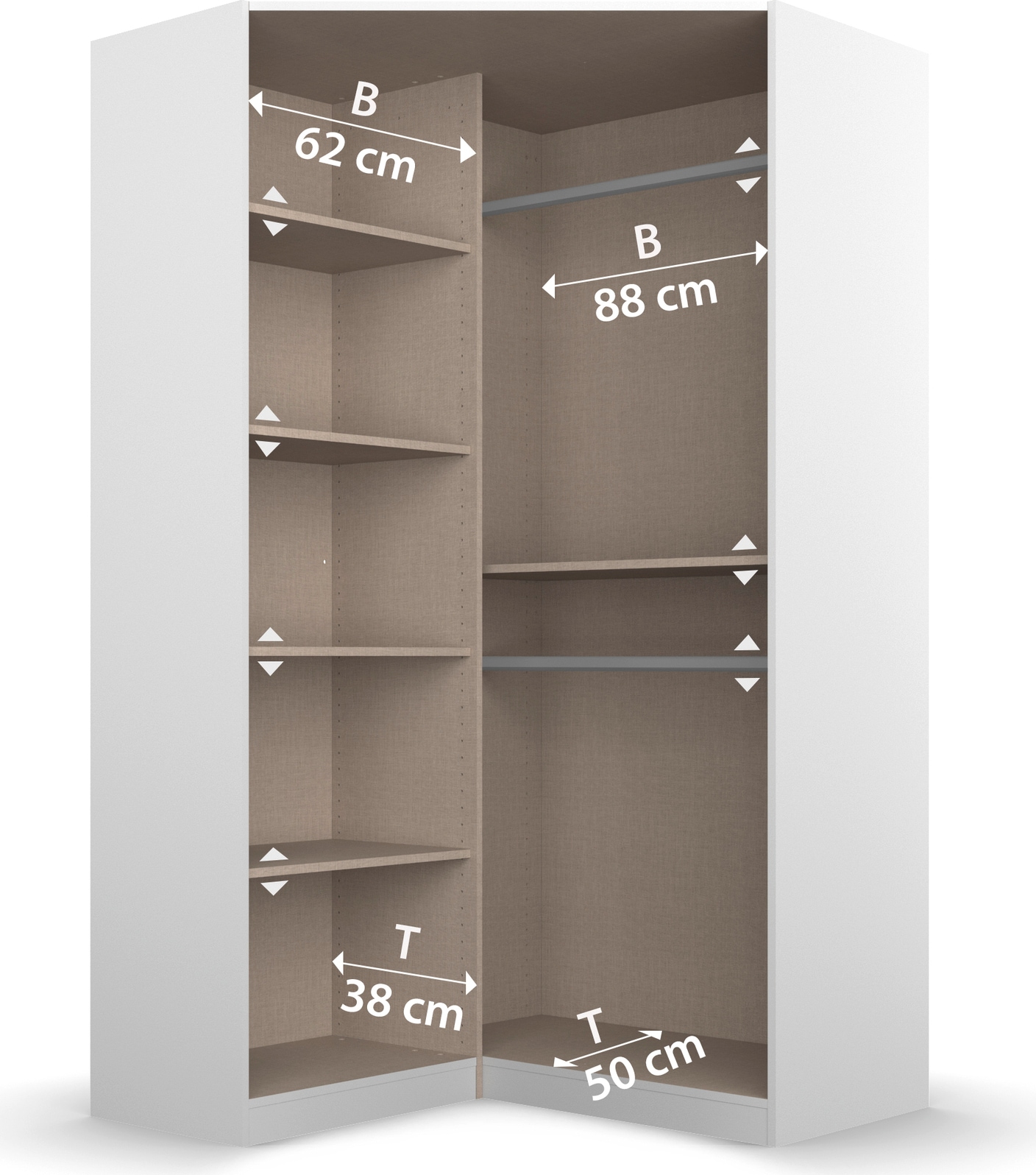 rauch Eckkleiderschrank »Kleiderschrank Schrank Garderobe Wäscheschrank COSTA Grösse 117x104 cm« in 3 Ausstattungen BASIC/CLASSIC/PREMIUM,  mit Spiegel, voll ausgestattet mit viel Stauraum MADE IN GERMANY