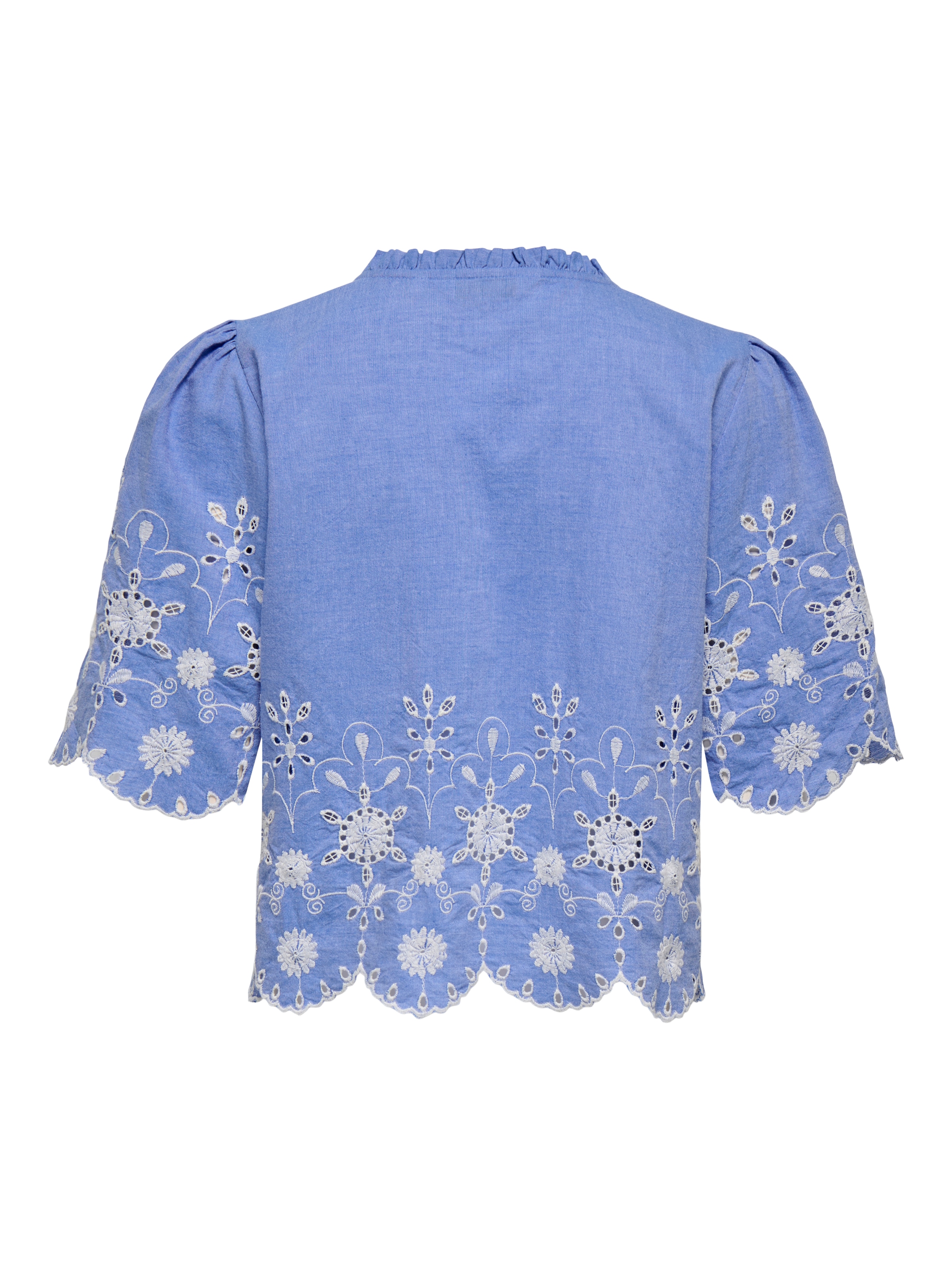 ONLY Blouse à manches courtes »ONLMIFFY S/S EMB TIE TOP NOOS WVN« coton, coupe régulière, col en V