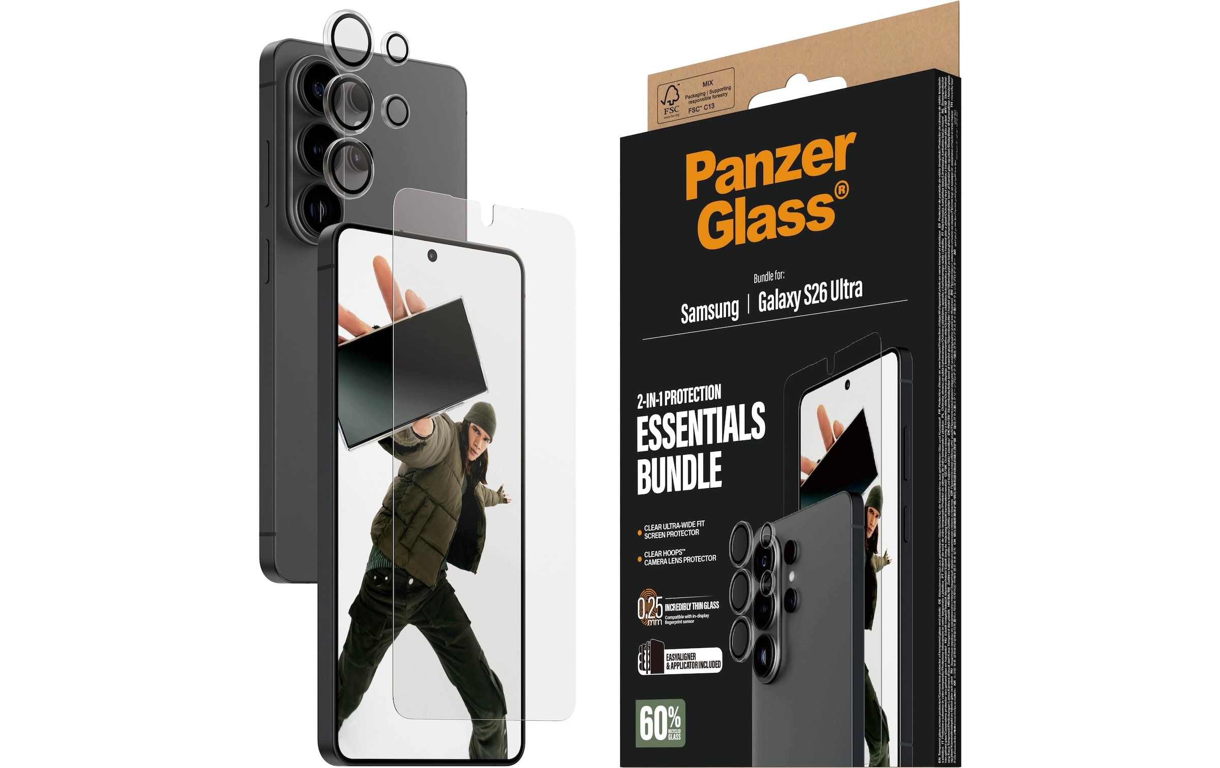 PanzerGlass Kameraschutzglas »2-in-1 Protection Essentials Bundle« für Samsung Galaxy S26 Ultra Displayschutzfolie, Schutzfolie, Kameraschutz, kratz- & stossfest