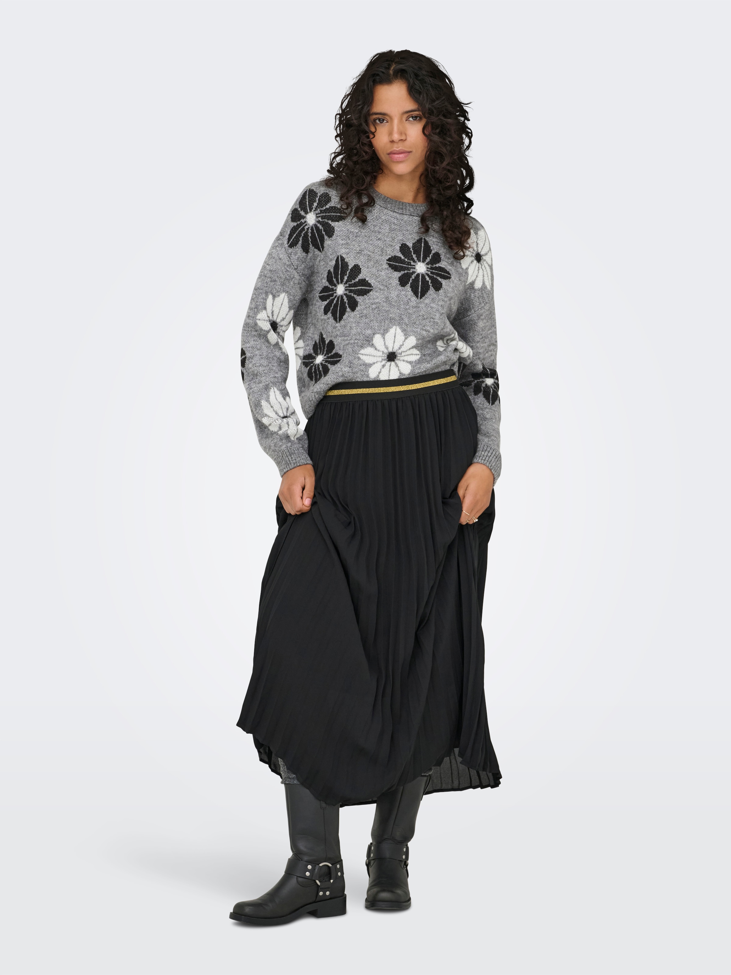 ONLY Rundhalspullover »ONLFREESIA LS FLOWER O-NECK RP KNT« mit Blümchen - Strickmuster