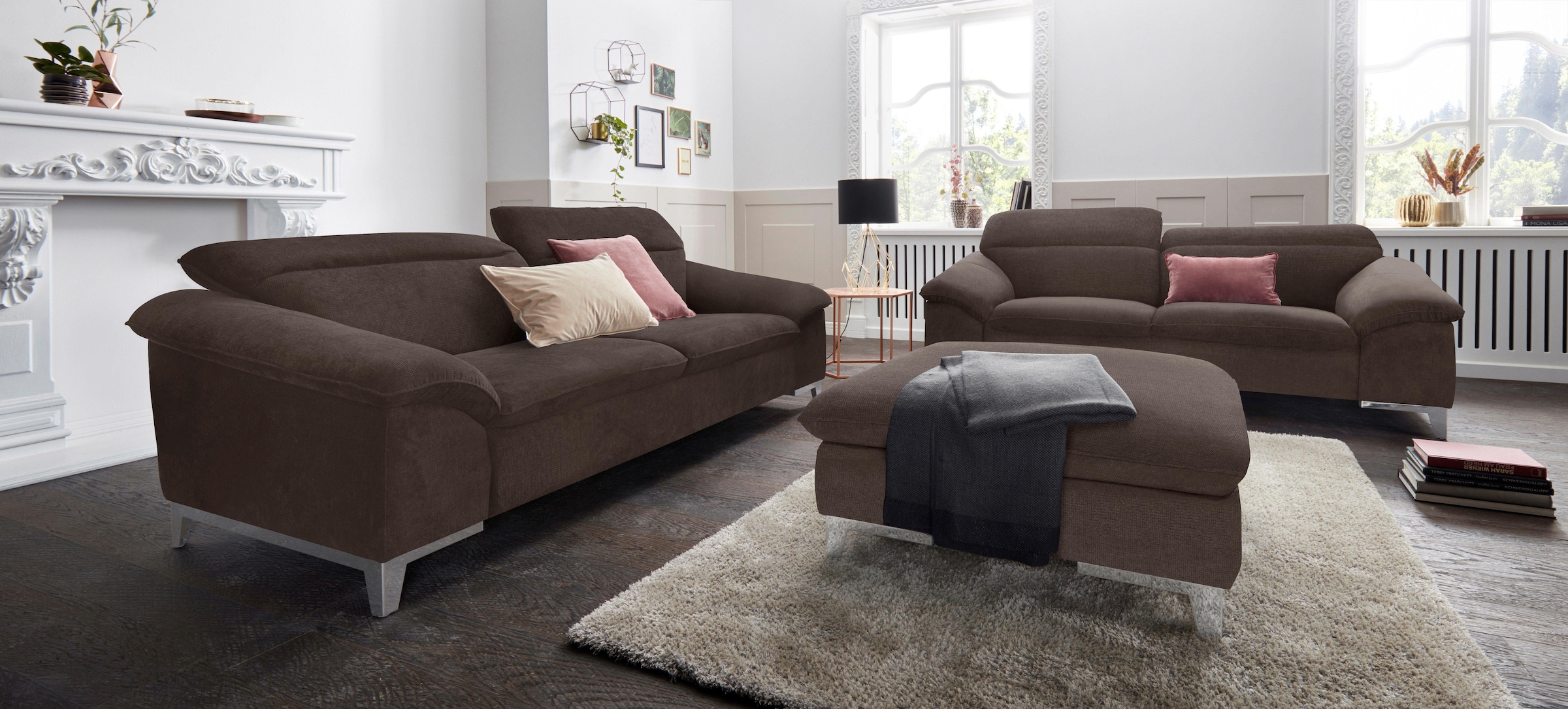 COTTA Ensemble rembourré »Teresa L-Form« Set,  Set bestehend aus: Ecksofa mit Kopfteilverstellung & Hocker