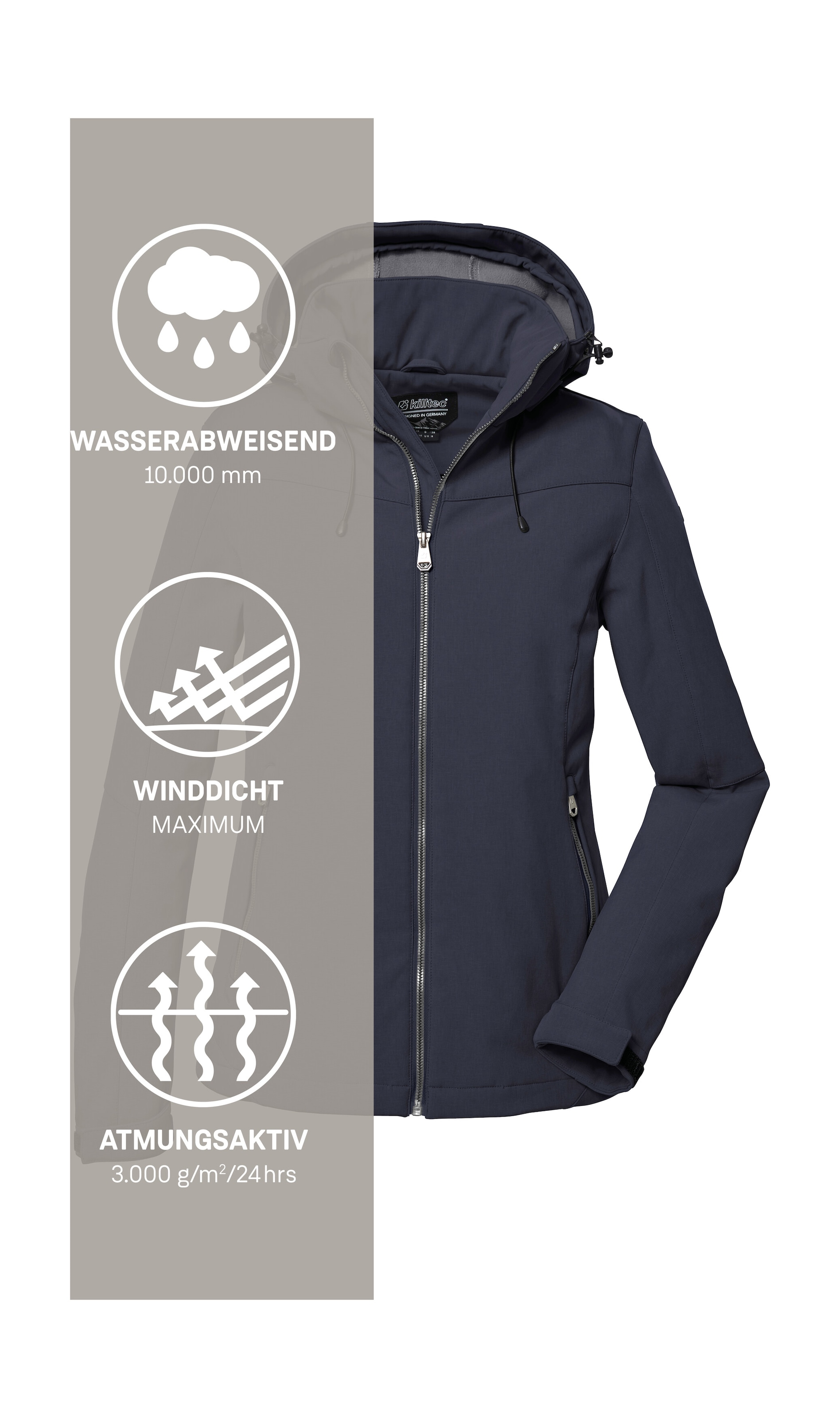 Killtec Veste softshell »Damen Softshelljacke« Wasserabweisende, winddichte Softshelljacke mit abnehmbarer Kapuze
