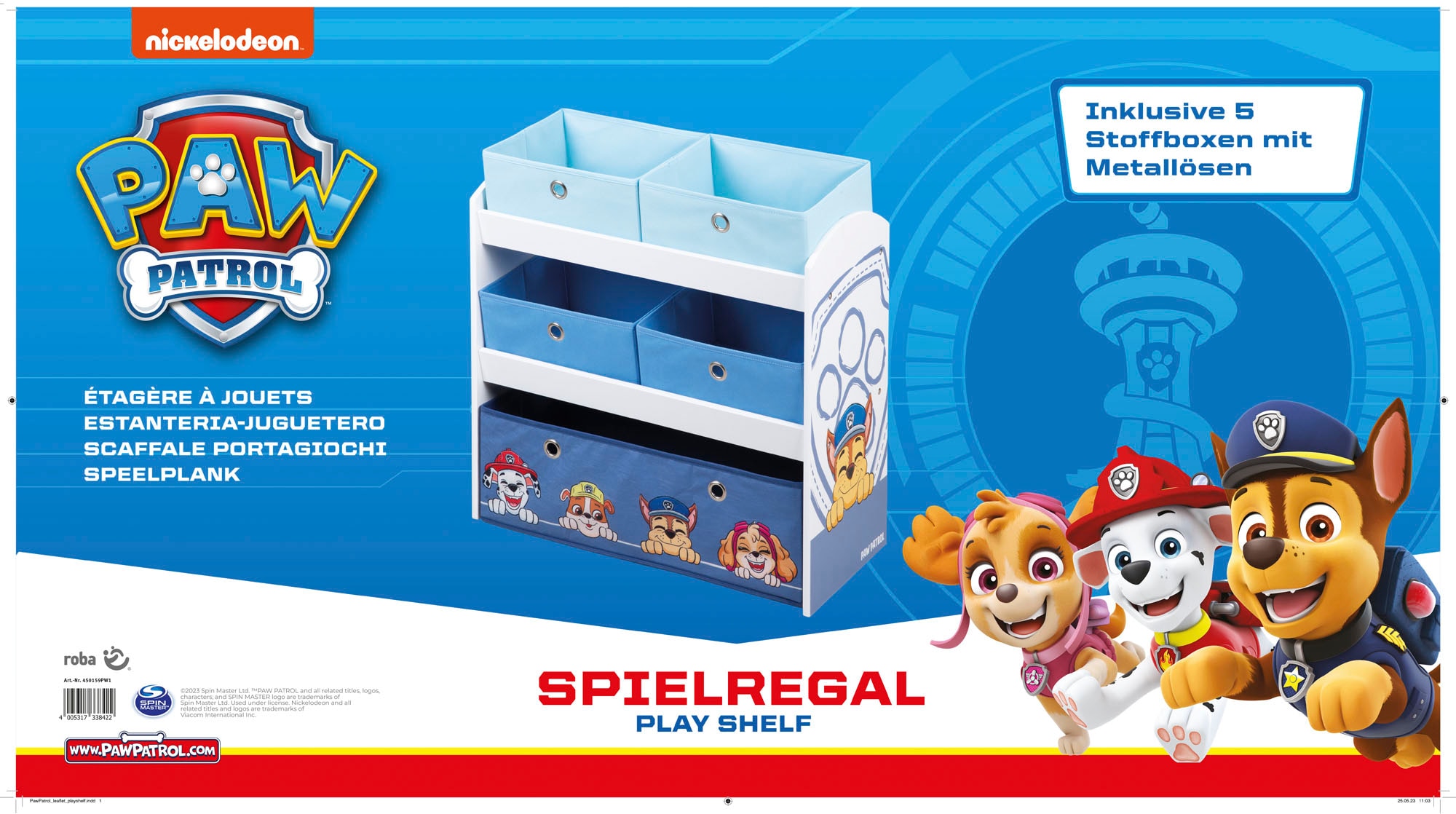 roba® Kinderregal »PAW Patrol, weiss« inklusive 5 Stoffboxen in 2 Grössen