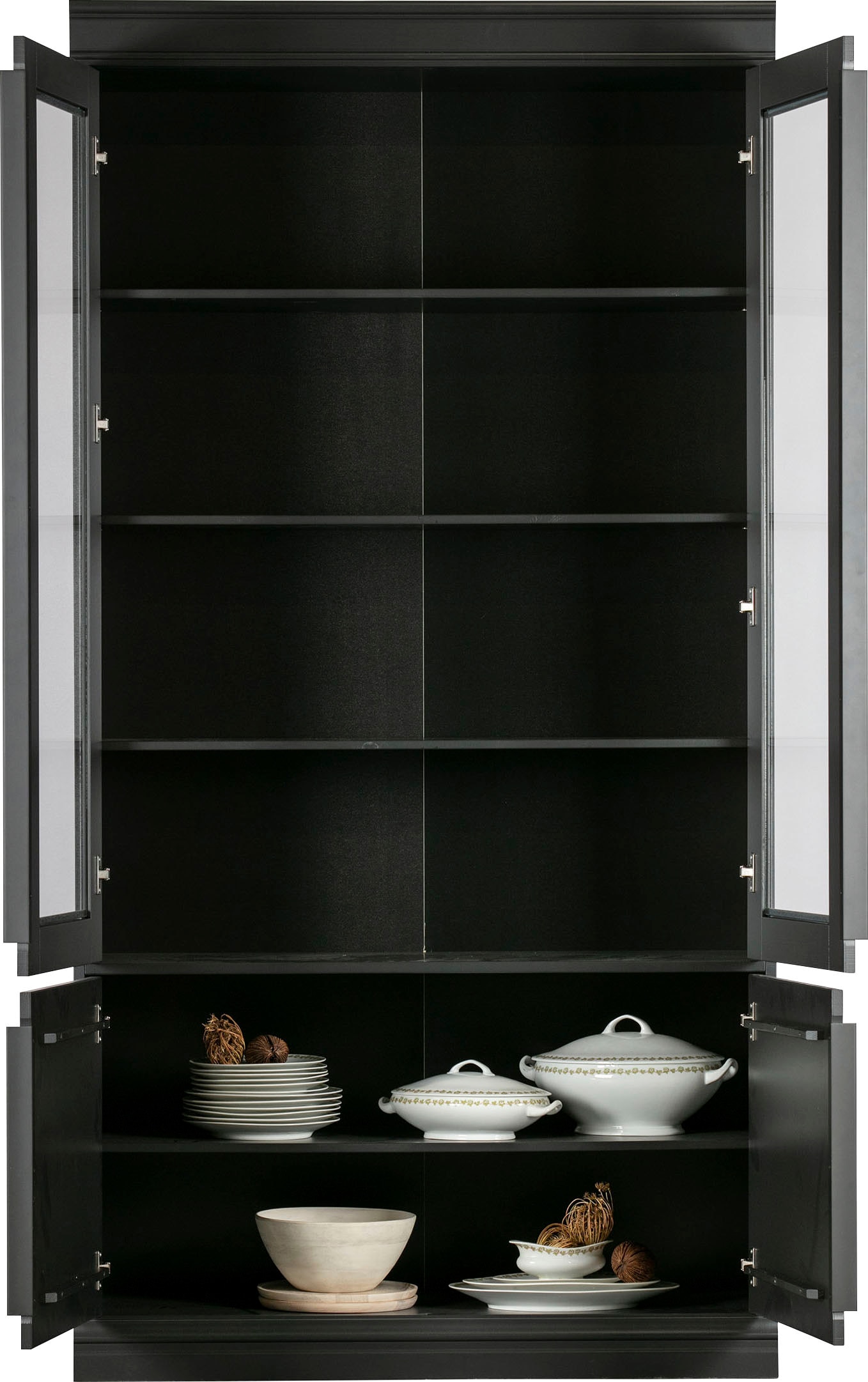 WOOOD Vitrine »Organize FSC®-Kiefernholz mit Glastüren, H 215 x B 110 x T 44 cm« Tragkraft 15 kg pro Boden, höhenverstellbare Böden, pfleigleicht