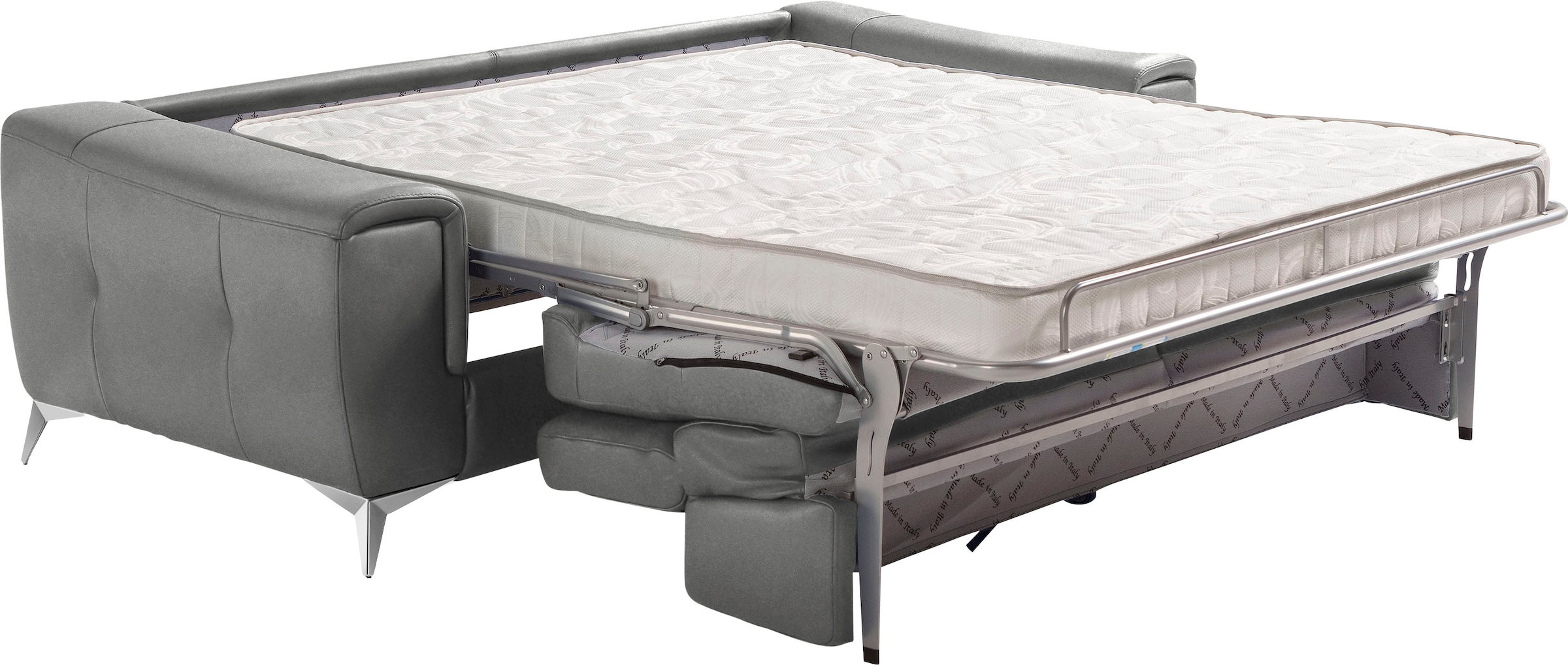 Egoitaliano Schlafsofa »Francine Designsofa, Loungesofa mit Dauerschlaffunktion, Breite 233 cm« Bettfunktion, Luxus-Microfaser Lederoptik, steingrau, Fussfarbe chrom