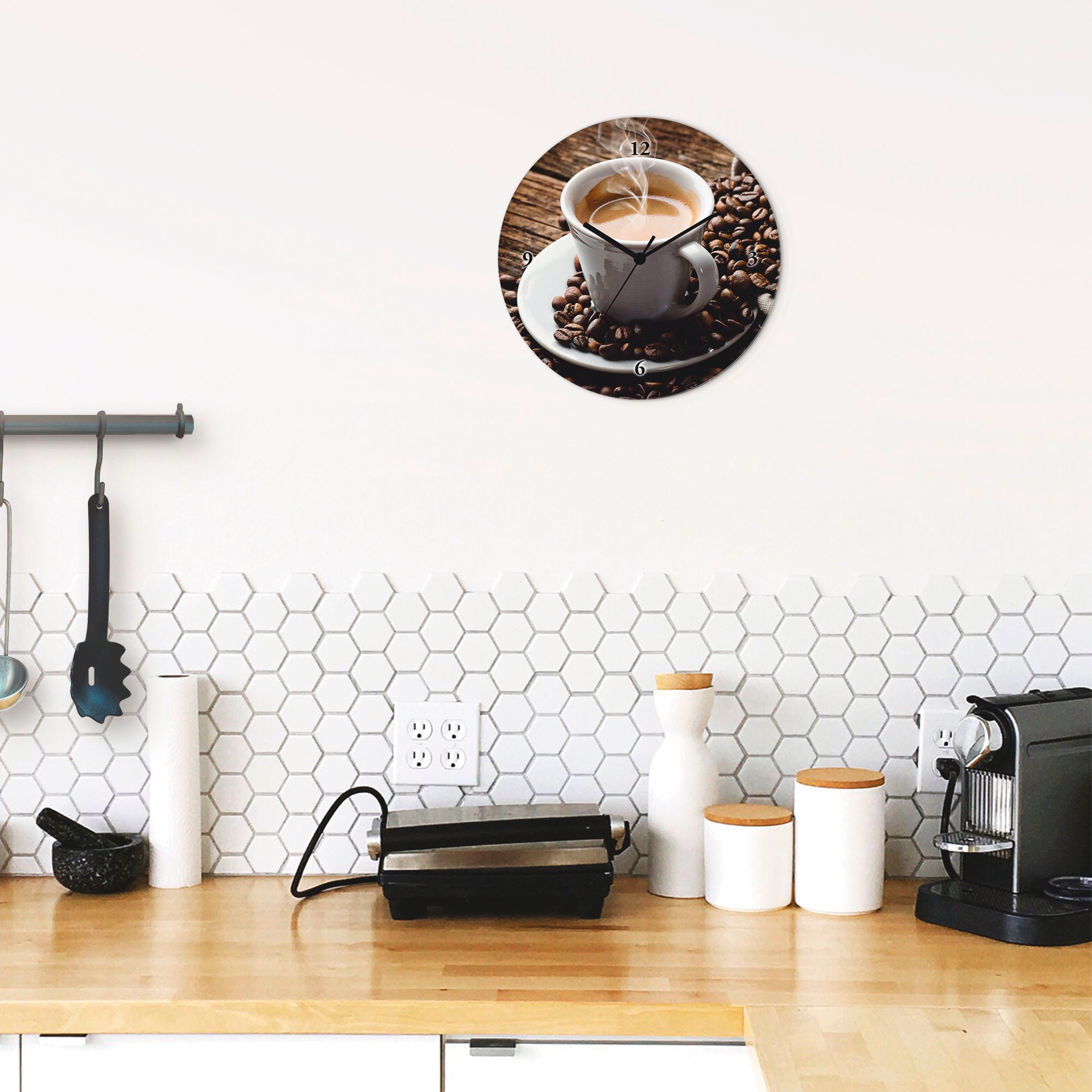 Artland Wanduhr »Heisser Kaffee - dampfender Kaffee« wahlweise mit  Quarz- oder Funkuhrwerk, lautlos ohne Tickgeräusche
