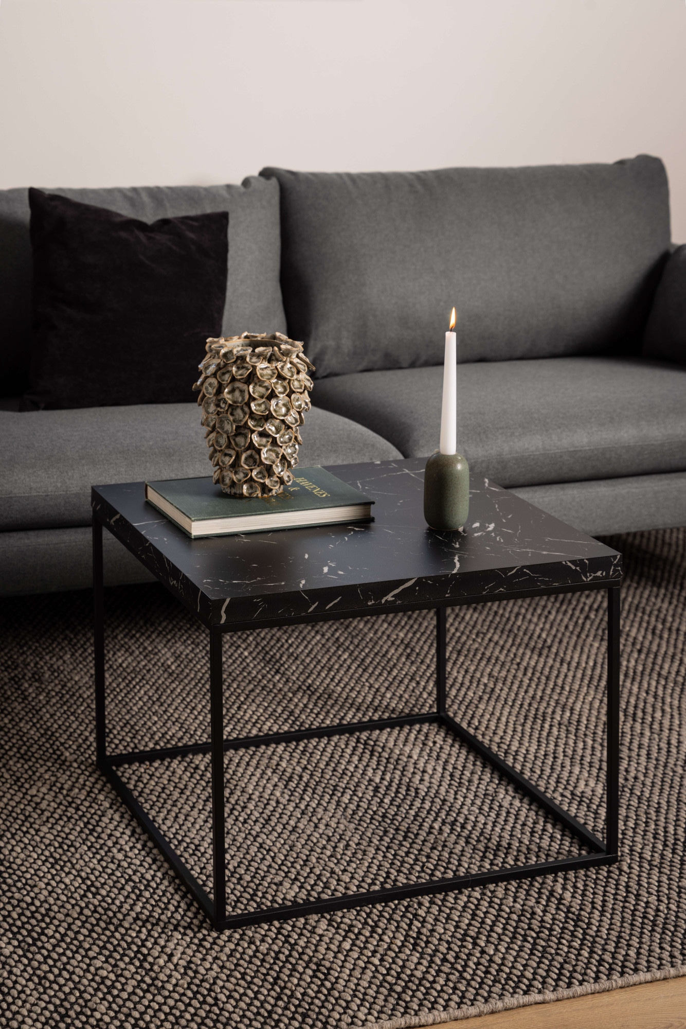 ACTONA GROUP Table basse »Barossa, Wohnzimmer-Tisch, quadratisch, in Steinoptik, Modern« aspect pierre, pieds en acier noir, plusieurs variantes, L : 60 cm