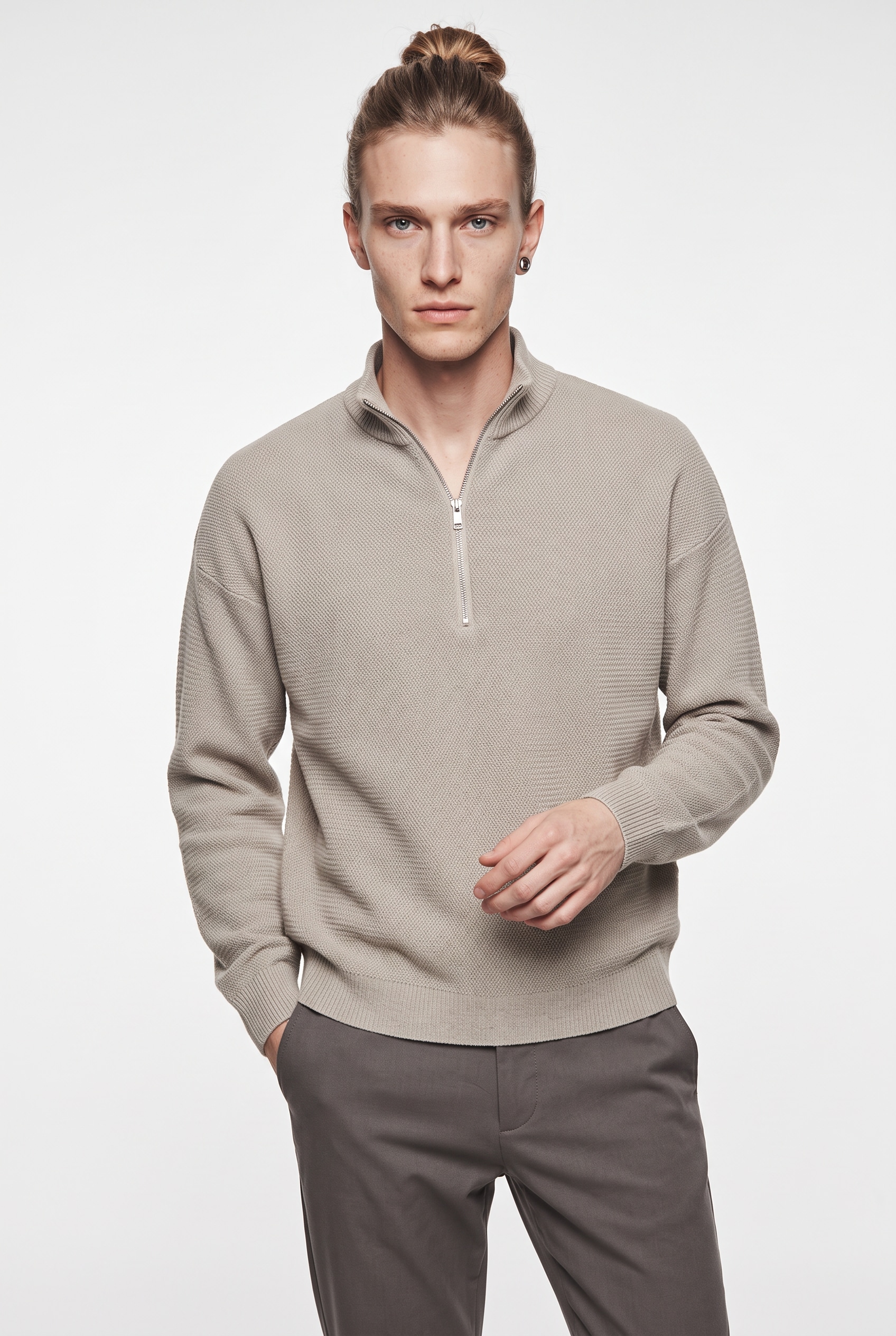 ONLY & SONS Troyer »ONSCARTER REG JAQUARD 1/2 ZIP OTL« mélange viscose, coupe régulière