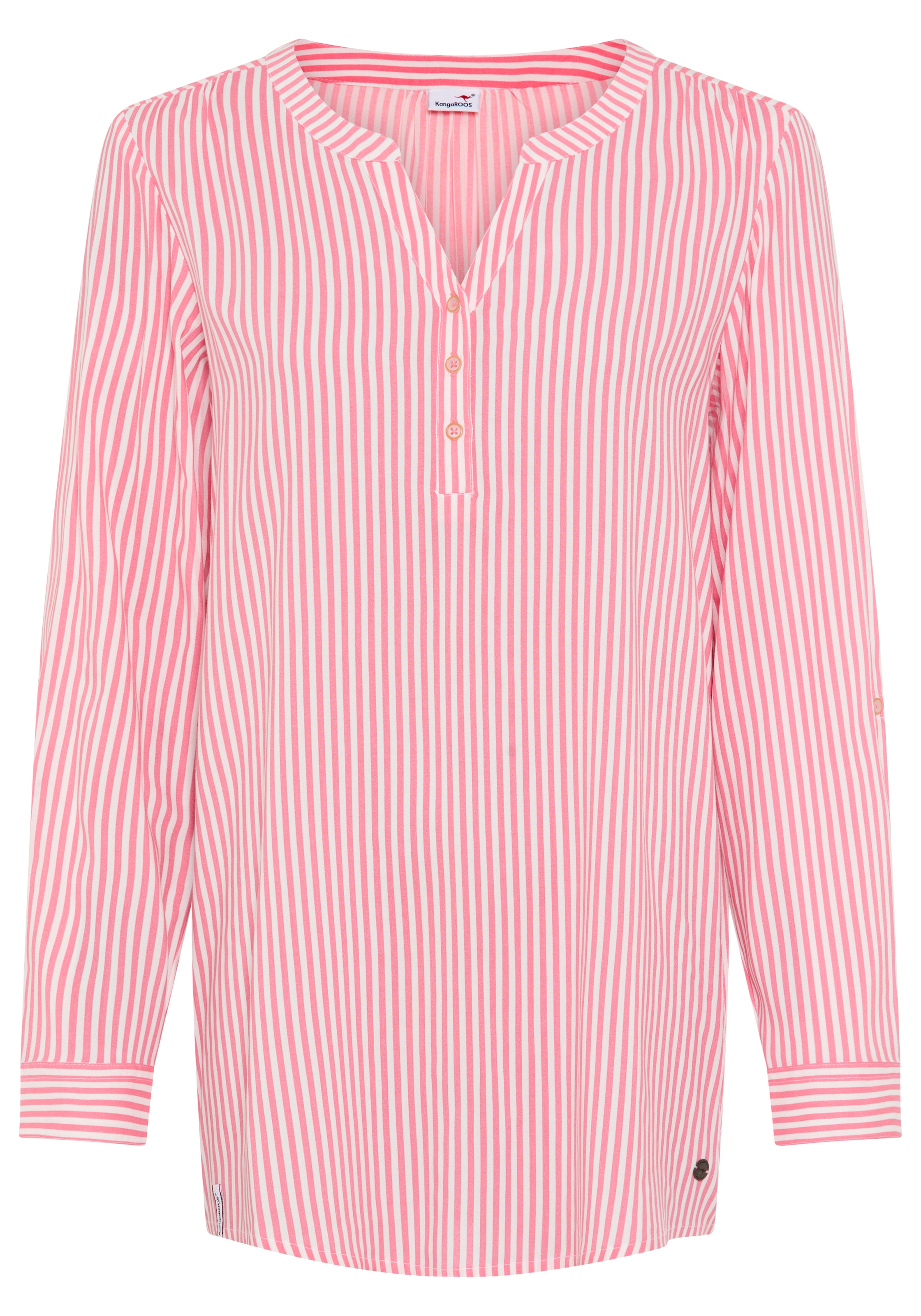 KangaROOS Schlupfbluse Langarmbluse, figurumspielende Passform, Rundhalsausschnitt