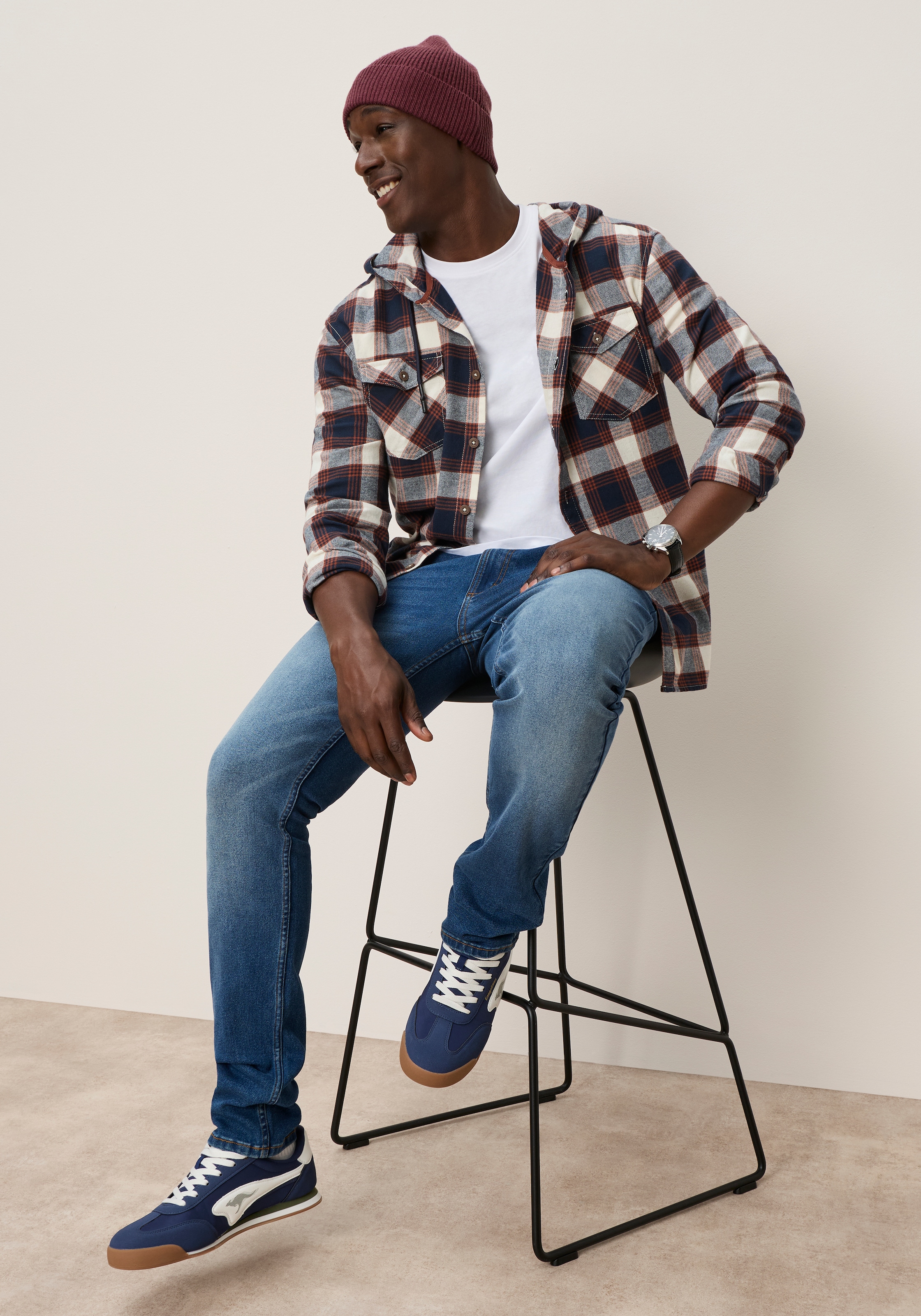 KangaROOS Kapuzenhemd mit bequemer Passform, aus Flanell, Kariert