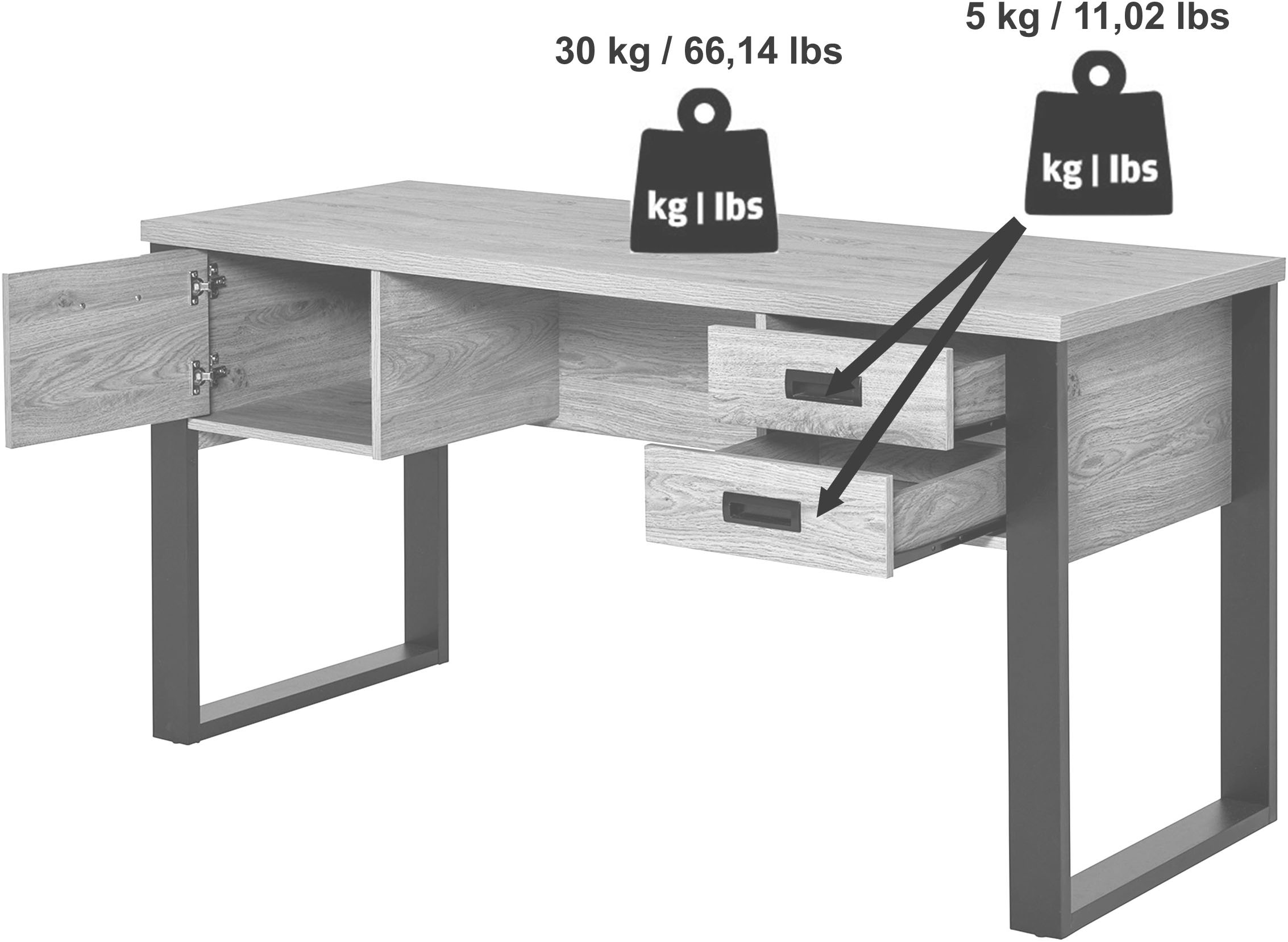 Jahnke Schreibtisch »RIVA D 150« 1 Stk. tlg. grosse Arbeitsfläche, Stauraum, Metallgriffe, Breite ca. 150 cm
