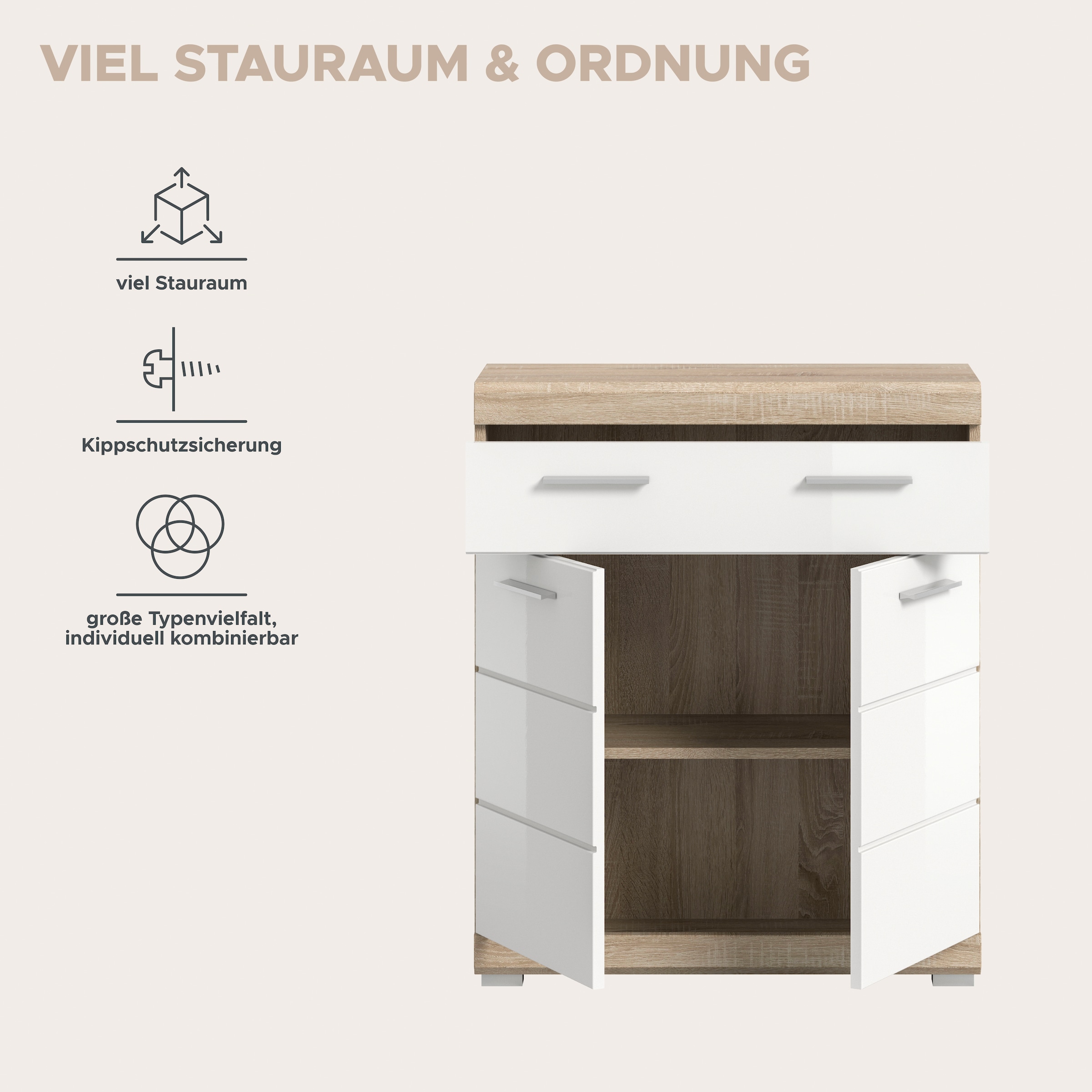 welltime Armoire basse »SIENA, Breite 74cm, 2 Tür, 1 Schubkasten, 2 Fächer, MDF-Front« BEST-SELLER !,  disponible en plusieurs couleurs, meubles de salle de bain, armoire de salle de bain, commode, salle de bain