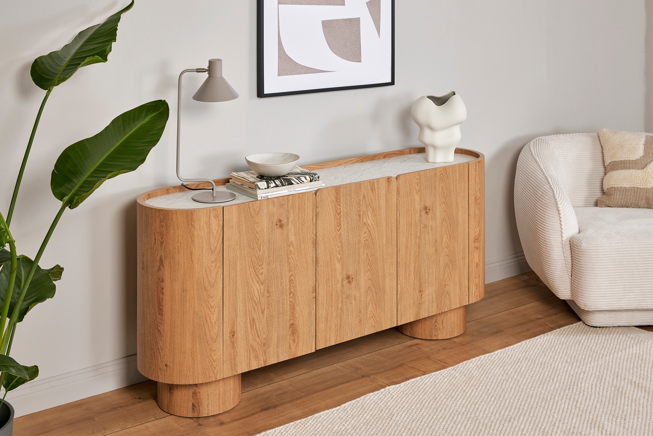 Jahnke Buffet »CIRCO SB 160« 1 cuis tlg. Buffet, 3 portes, design arrondi, aspect marbre, largeur 160 cm