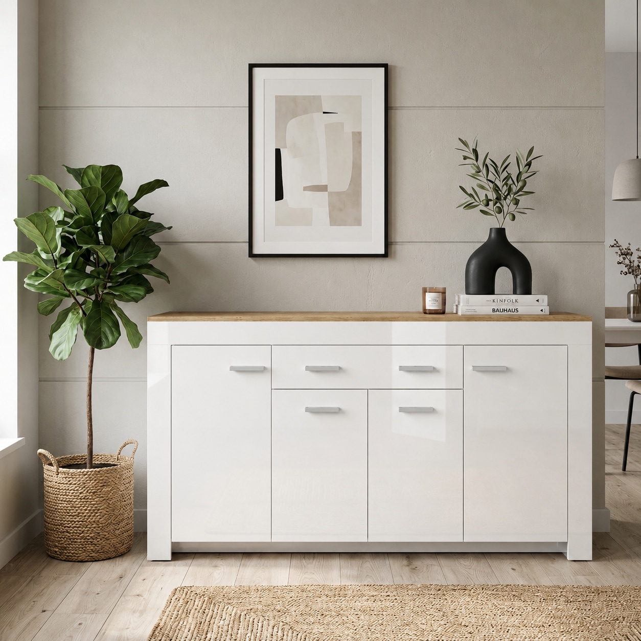 GOODproduct Kombikommode »Milan Sideboard, Highboard, Kommode, Schubladenkommode« Breite 190,4 cm, hochglänzende Fronten, 4 Türen, 1 Schublade