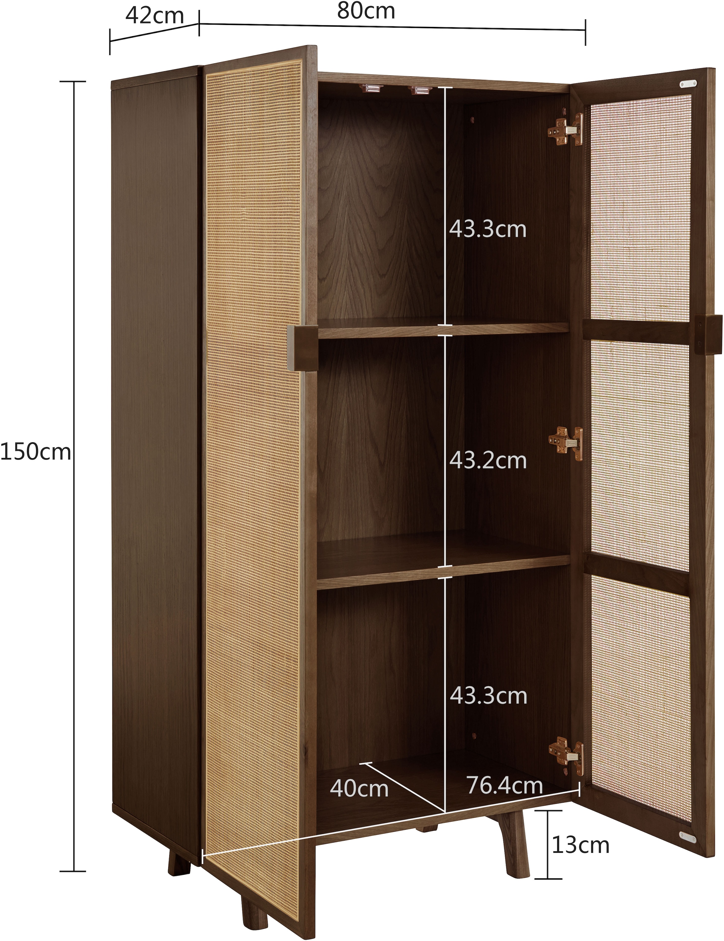 LeGer Home by Lena Gercke Buffet haut »Lina« avec insert en rotin, 3 compartiments intérieurs, partiellement massif