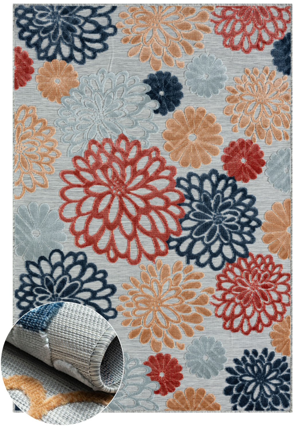 Myflair Möbel & Accessoires Teppich »Bloom, LAGERRÄUMUNG!« rechteckig 8 mm Höhe Blumen Motiv, Hoch-Tief Effekt, Outdoor geeignet, Balkon, Terrasse