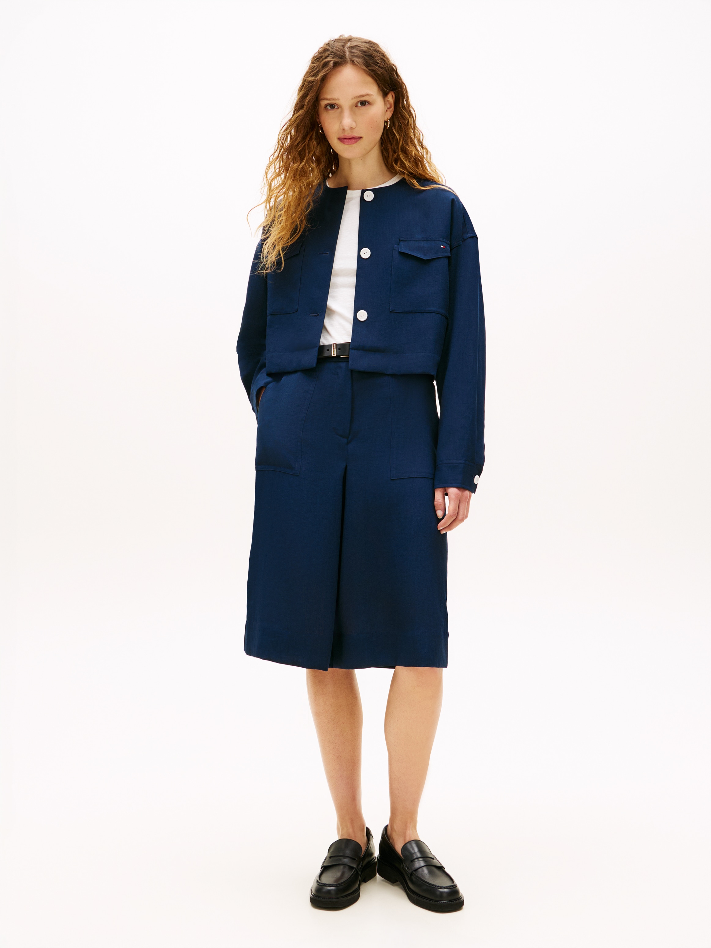 Tommy Hilfiger Blazer court »TAILORED UTILITY CROPPED JACKET« coupe boxy, sans col
