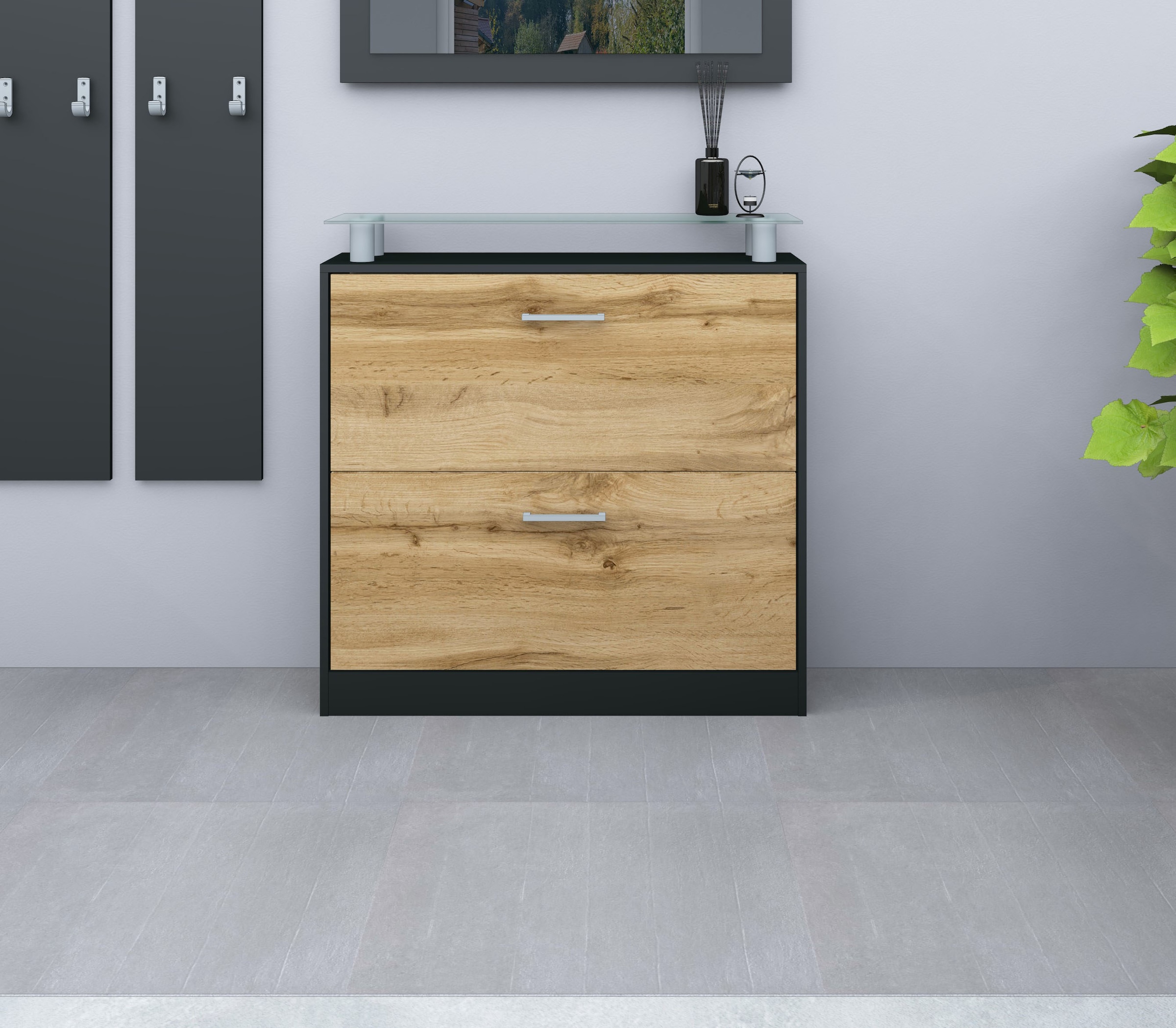 borchardt Möbel Armoire à chaussures »Finn, Schuhregal, Schuhkipper für 12-16 Paar Schuhe« Breite 89 cm, mit Glasablage