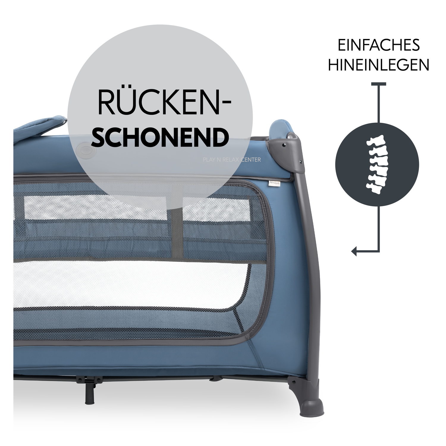 Hauck Baby-Reisebett »Play N Relax Center, dark blue« inkl. Neugeboreneneinhang, Wickelmulde, Ausstieg, Räder
