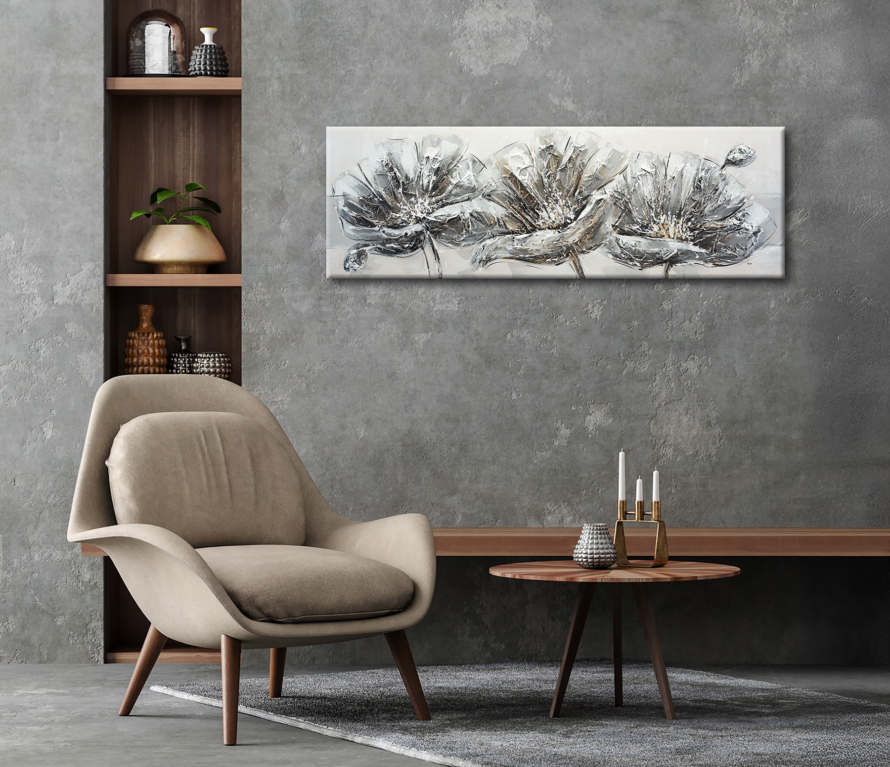 Bönninghoff Peinture à l'huile »handarbeit BLUMEN 40x120 cm – Wandbild Kunst Deko modern« Fleurs | Images de fleurs 1 cuis tlg. fabriqué à la main, chaque image est unique