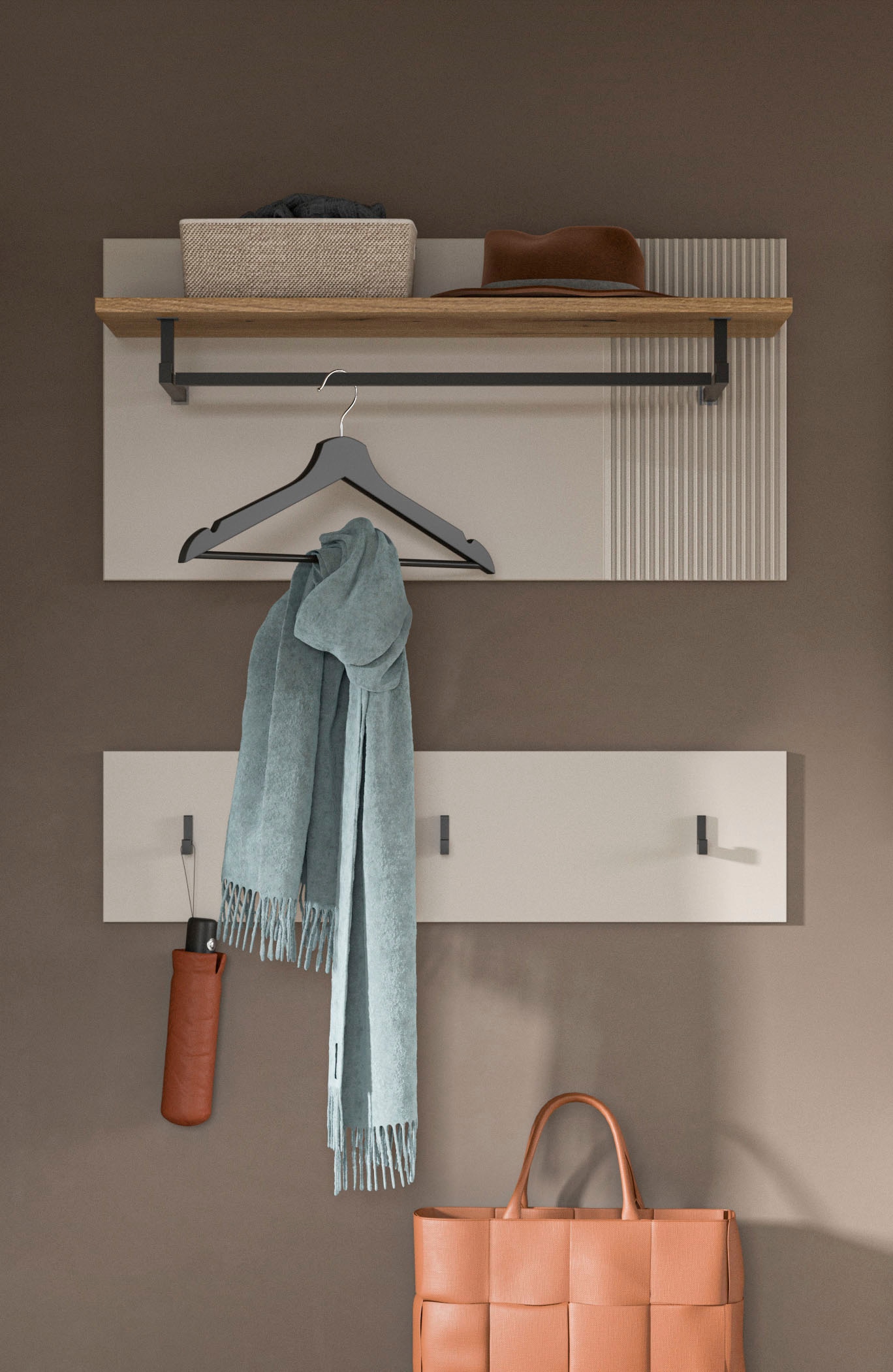 Home affaire Panneau de vestiaire »EDIL, Breite 80cm, 2-teilig, Hakenleiste & Paneel« moderne Farbkombination, Haken aus Metall,  Paneel, Garderobe, Wandboard, Ablage, Wandpaneel